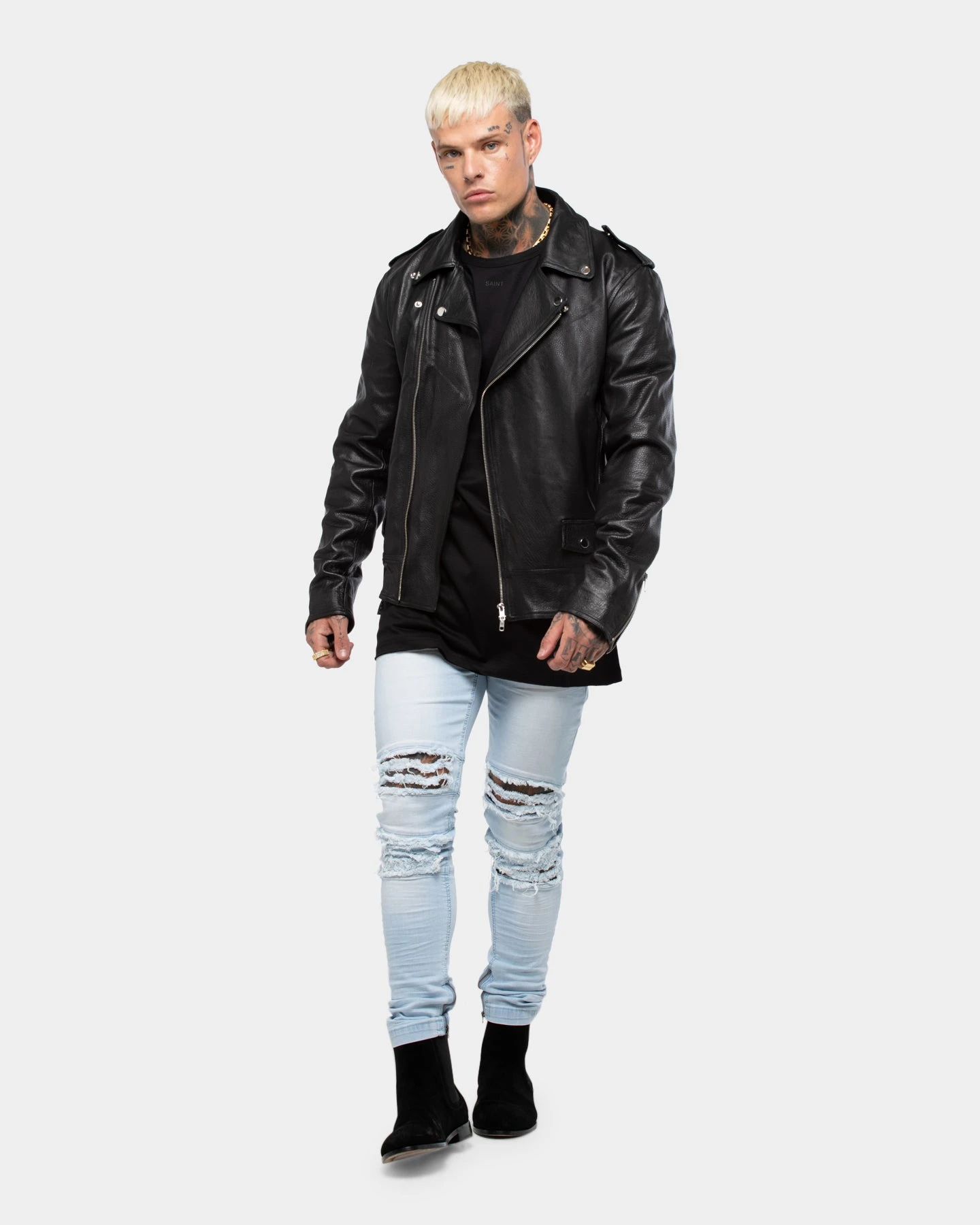 Saint Morta Roadhouse Leather Biker Jacket Black - Image 6