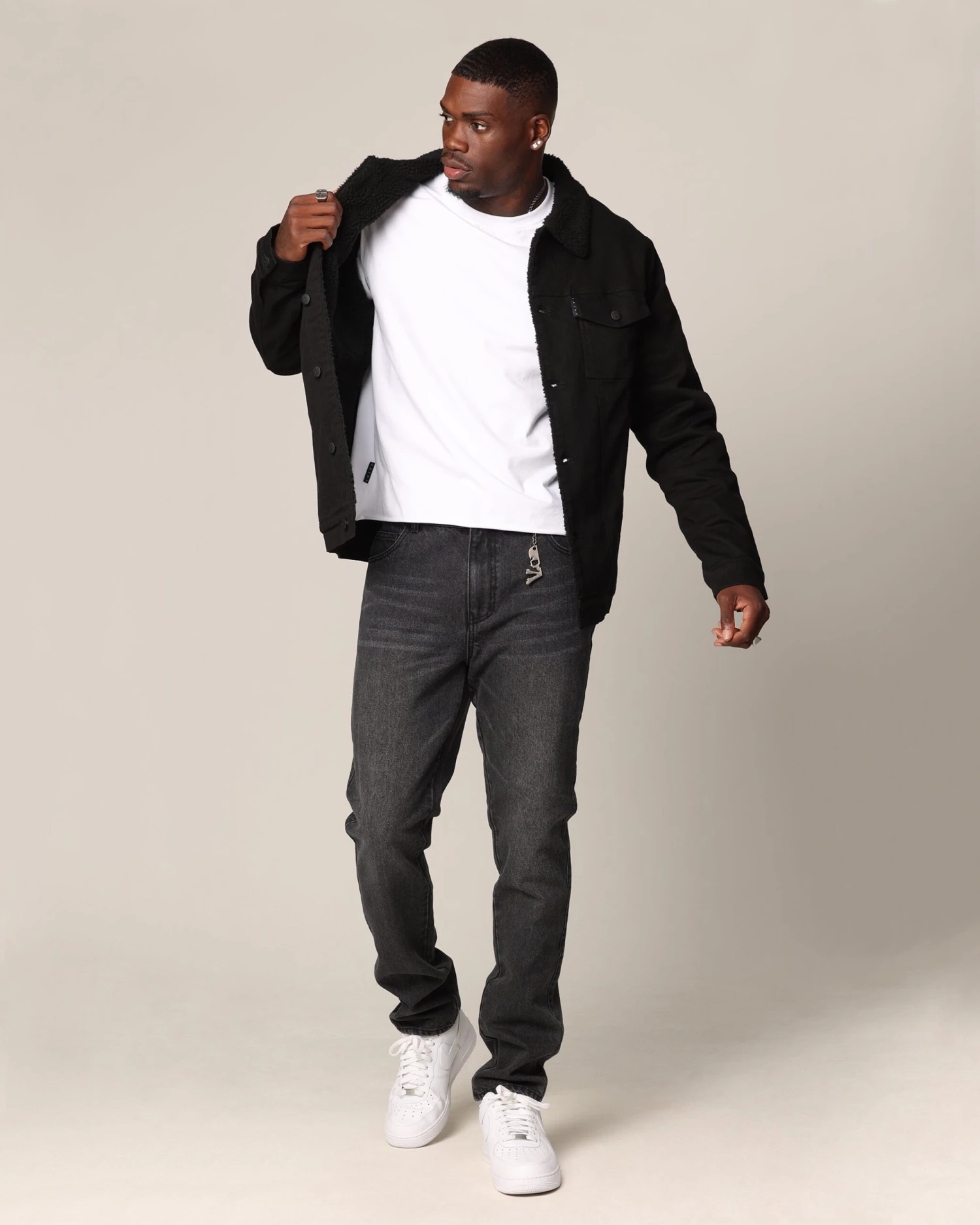 Saint Morta Sherpa Denim Jacket Black/Black - Image 3