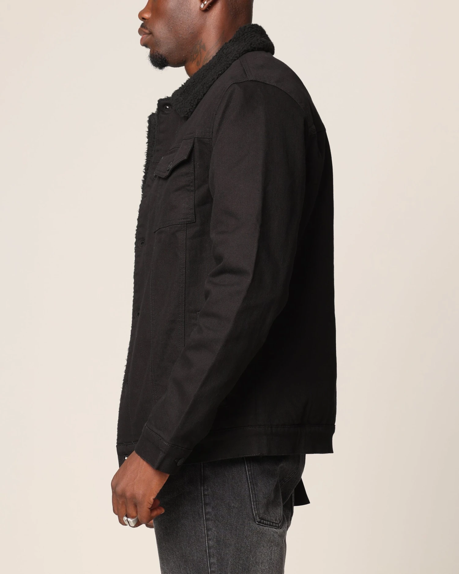 Saint Morta Sherpa Denim Jacket Black/Black - Image 5
