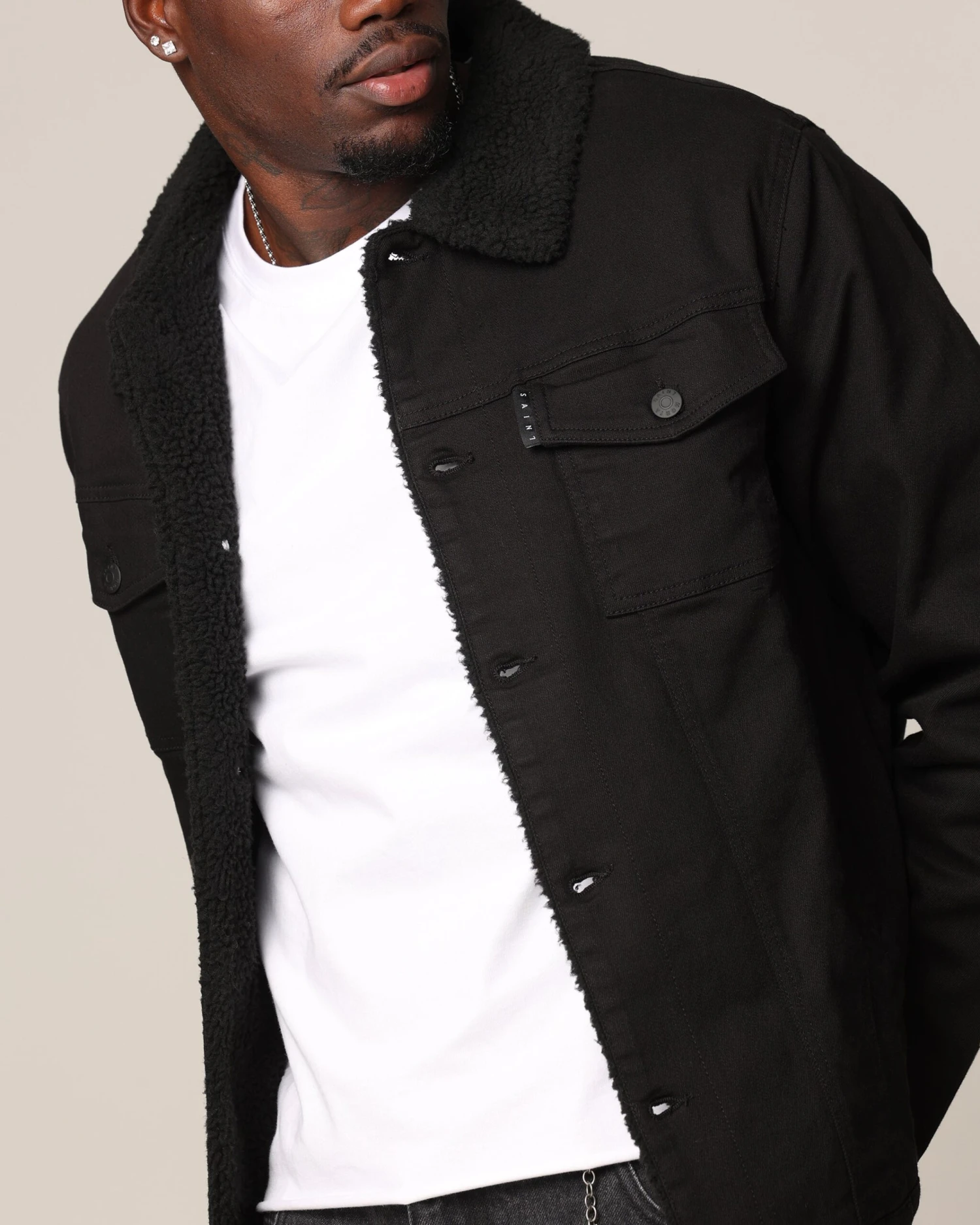 Saint Morta Sherpa Denim Jacket Black/Black - Image 6