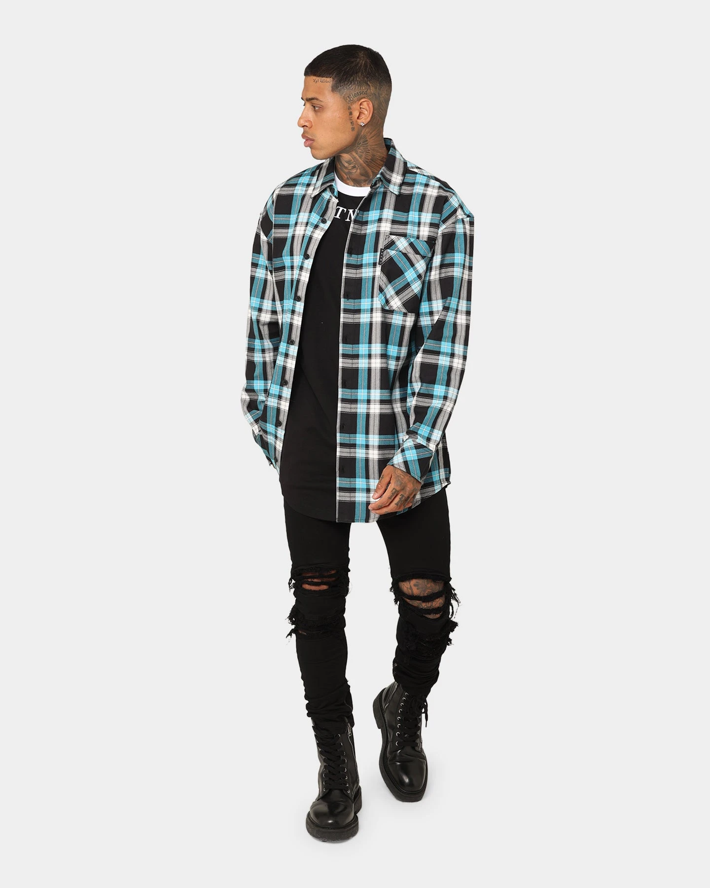 Saint Morta Prima Flannel Shirt Cyan - Image 2
