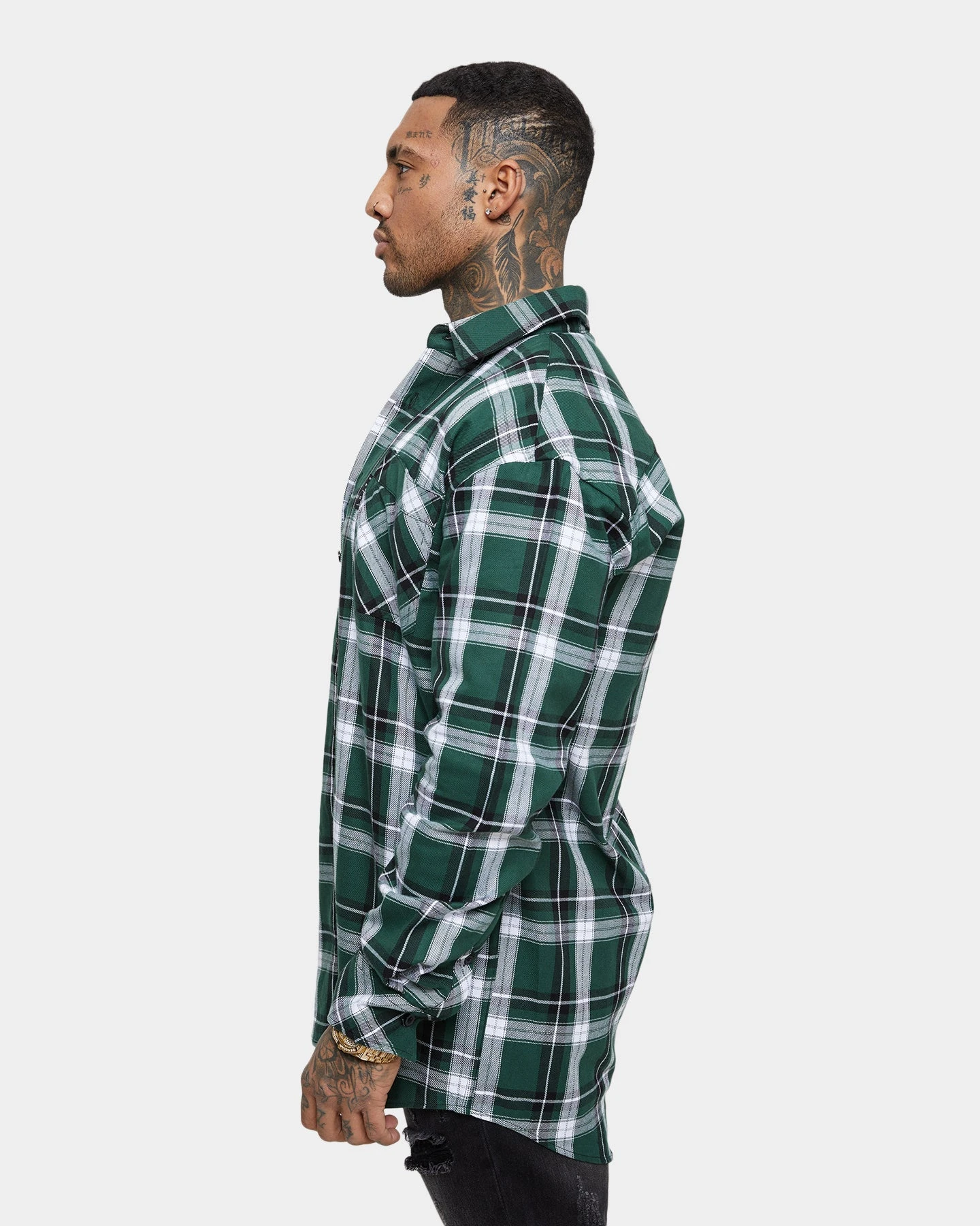 Saint Morta Prima Long Sleeve Flannel Shirt Dark Green/Black - Image 4