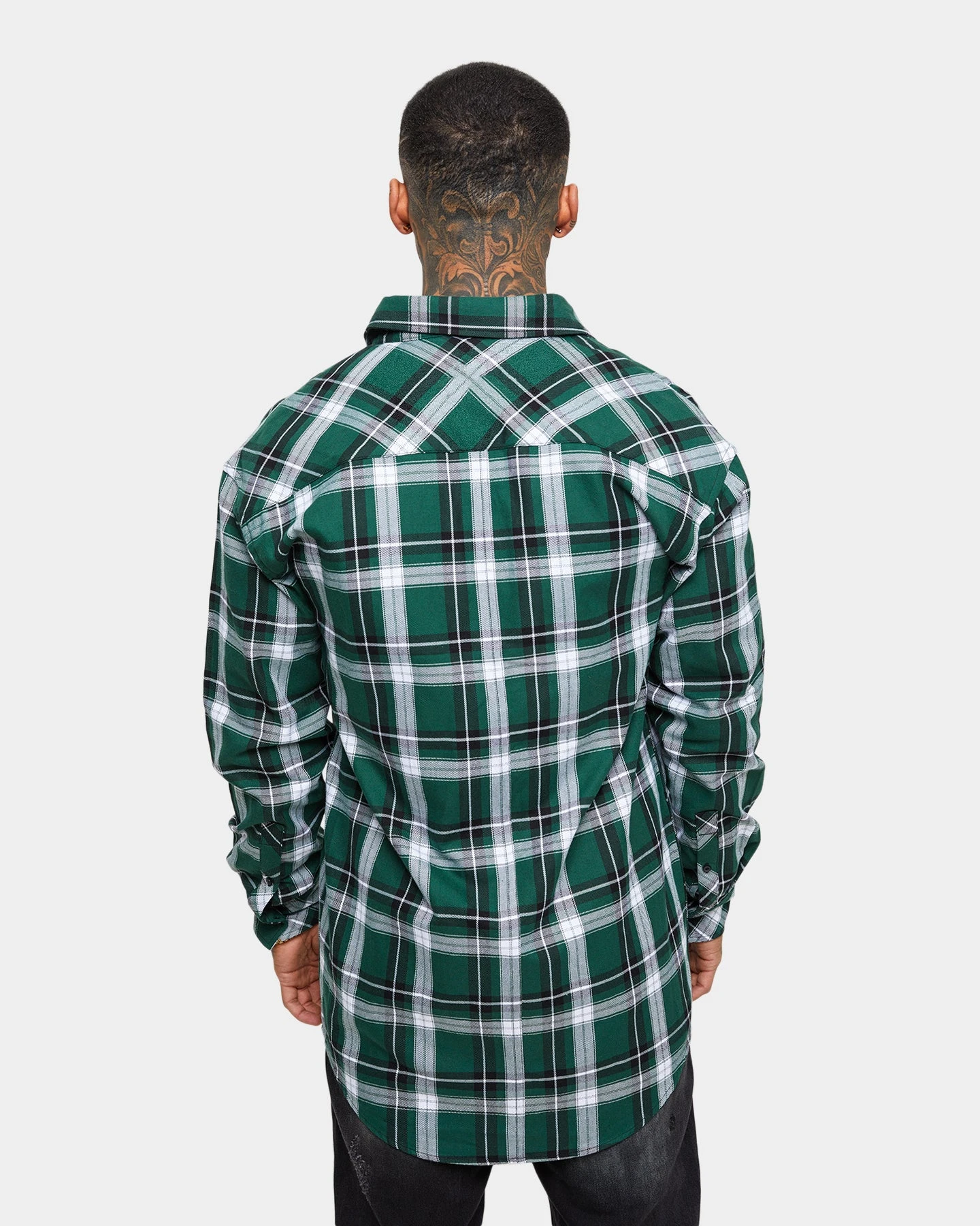 Saint Morta Prima Long Sleeve Flannel Shirt Dark Green/Black - Image 5