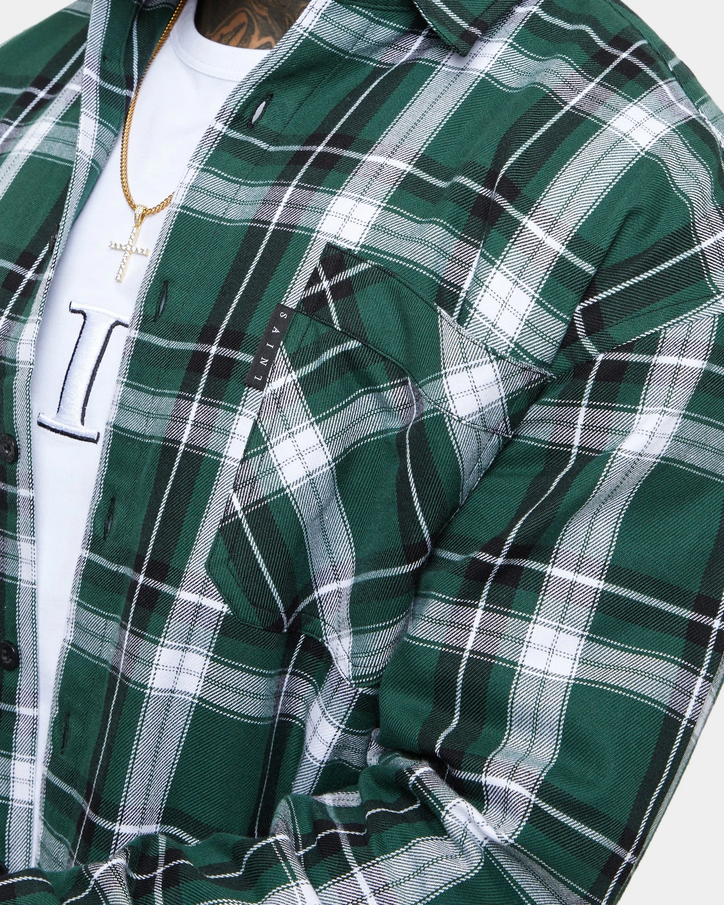 Saint Morta Prima Long Sleeve Flannel Shirt Dark Green/Black - Image 6