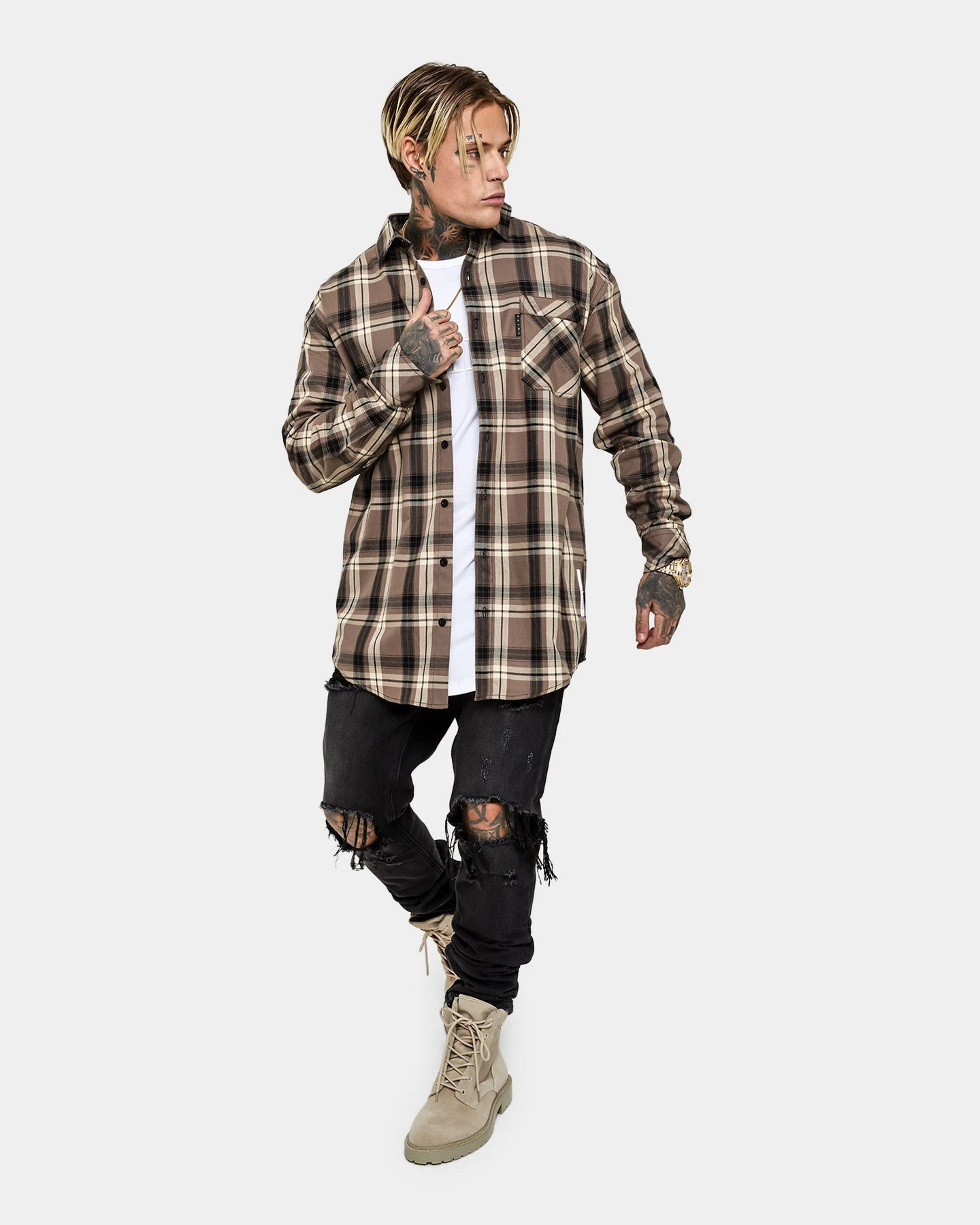Saint Morta Prima Long Sleeve Flannel Shirt Brown - Image 2