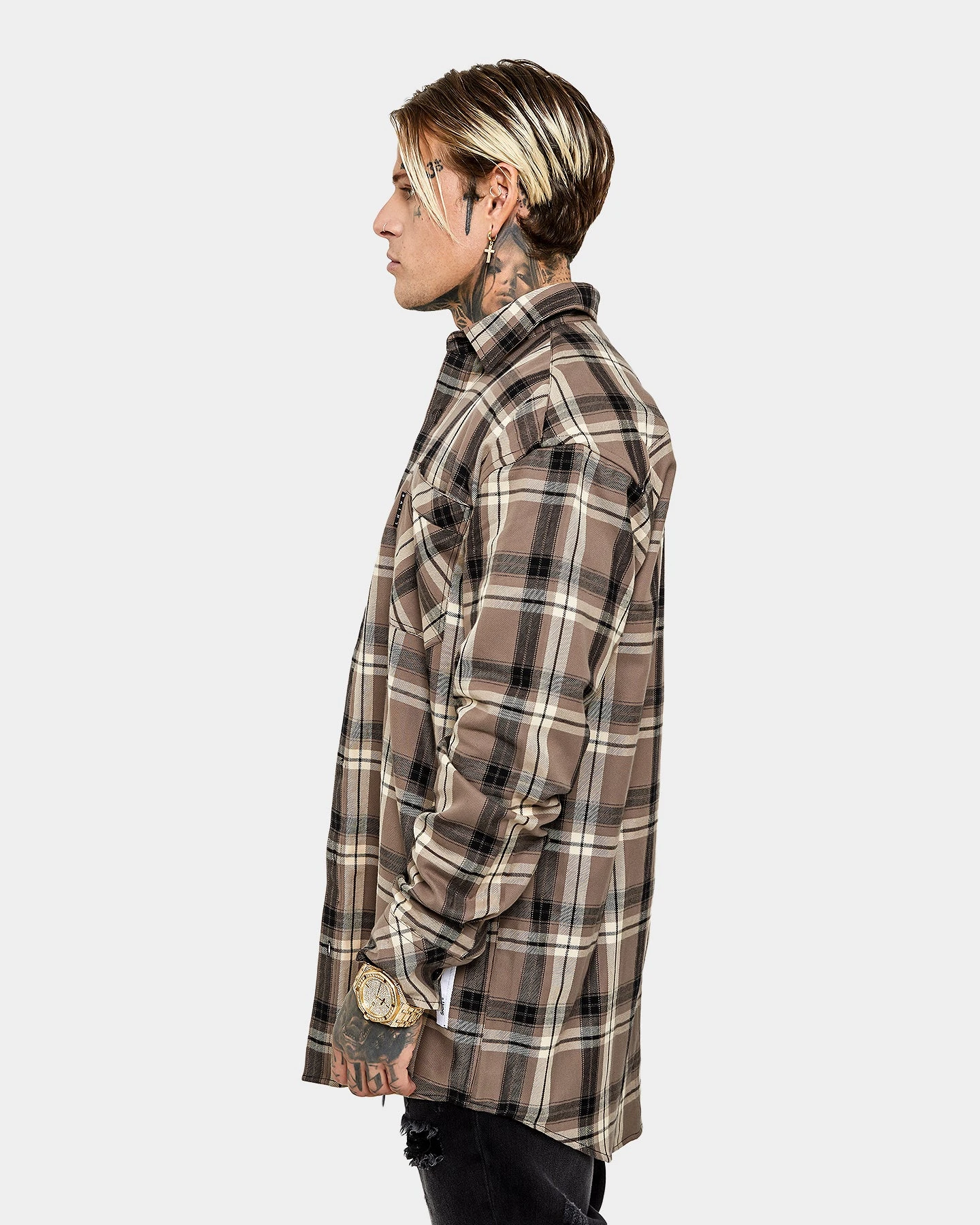 Saint Morta Prima Long Sleeve Flannel Shirt Brown - Image 5
