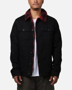 Saint Morta Men's Tartan Sherpa Denim Jacket Black/Red