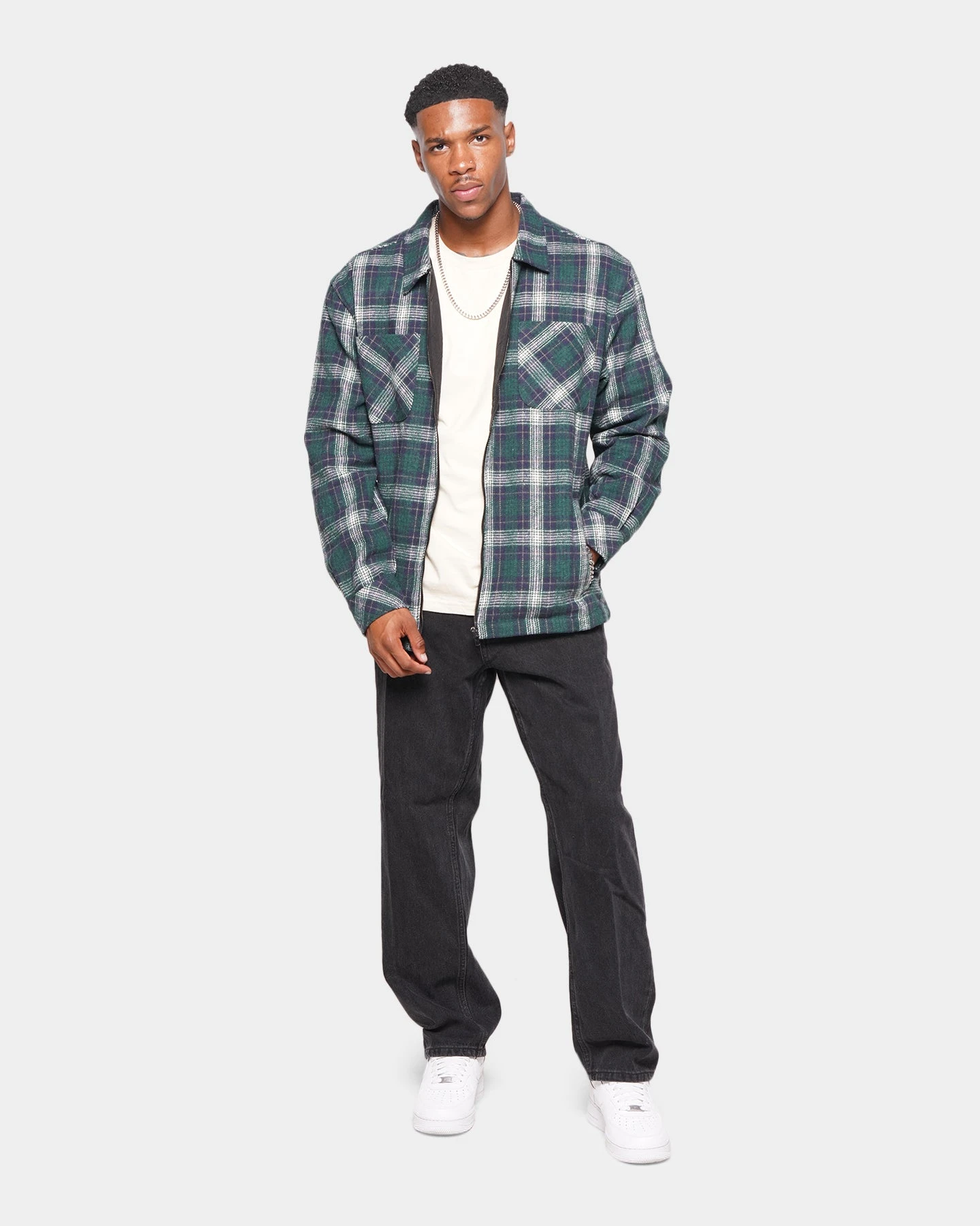 XXIII Vitus Zip Up Flannel Shacket Green - Image 2