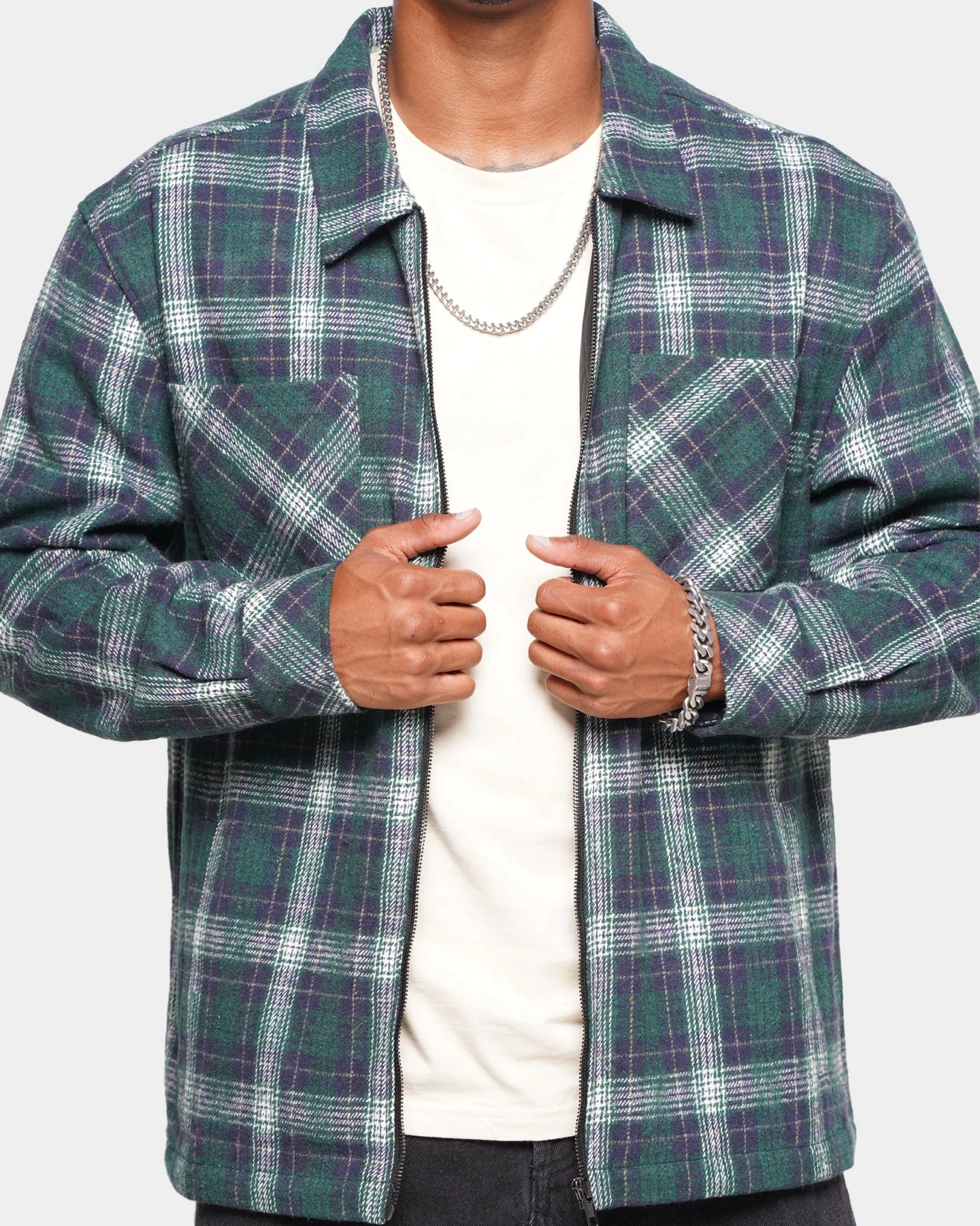 XXIII Vitus Zip Up Flannel Shacket Green - Image 3