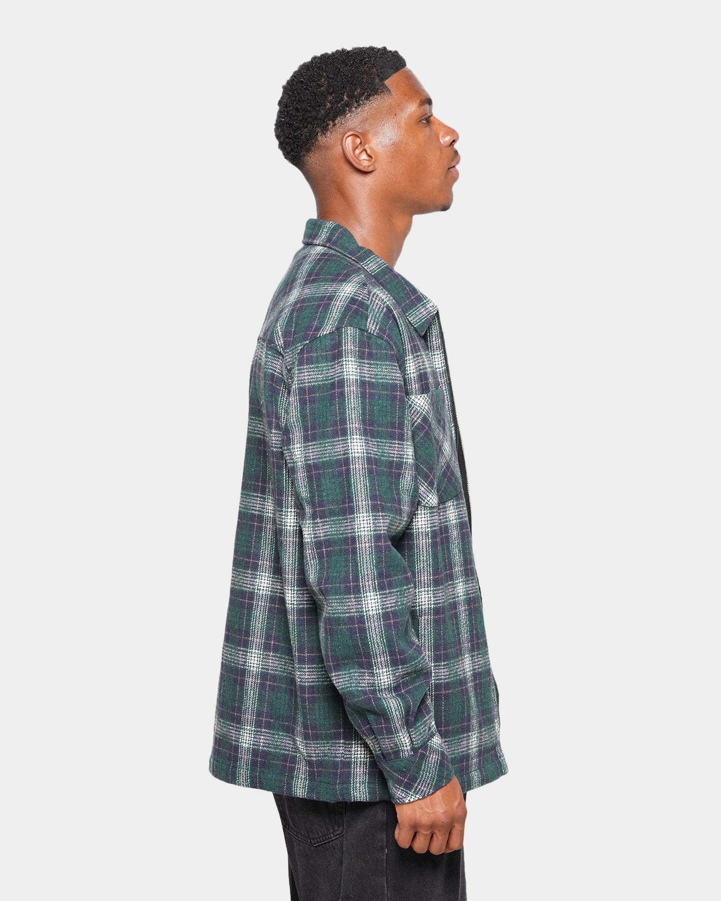 XXIII Vitus Zip Up Flannel Shacket Green - Image 5
