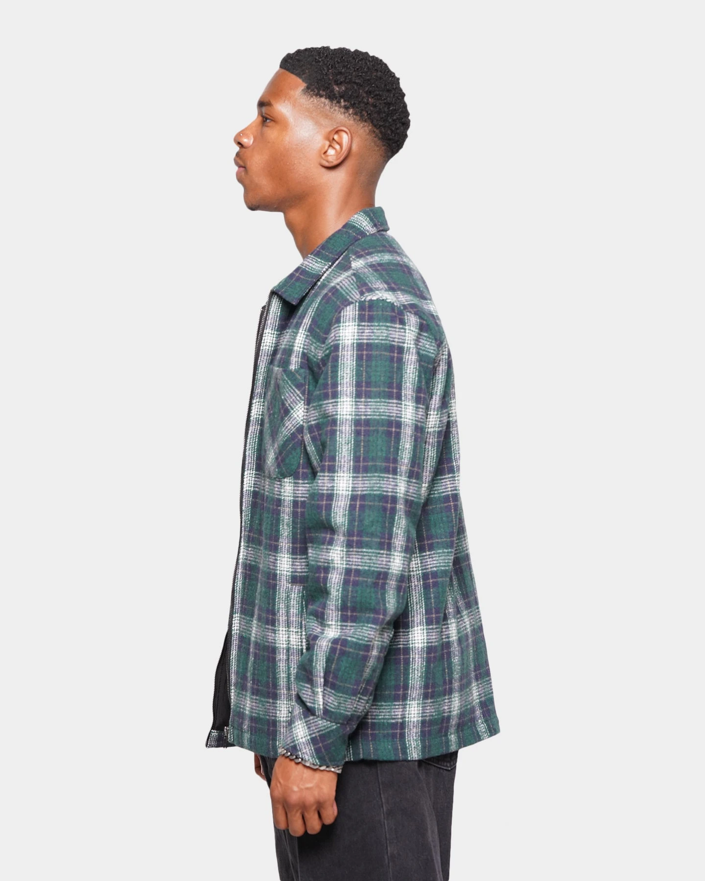XXIII Vitus Zip Up Flannel Shacket Green - Image 6