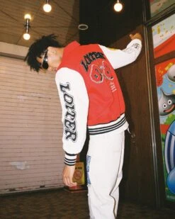 Loiter Flaws Varsity Jacket Red/Off White