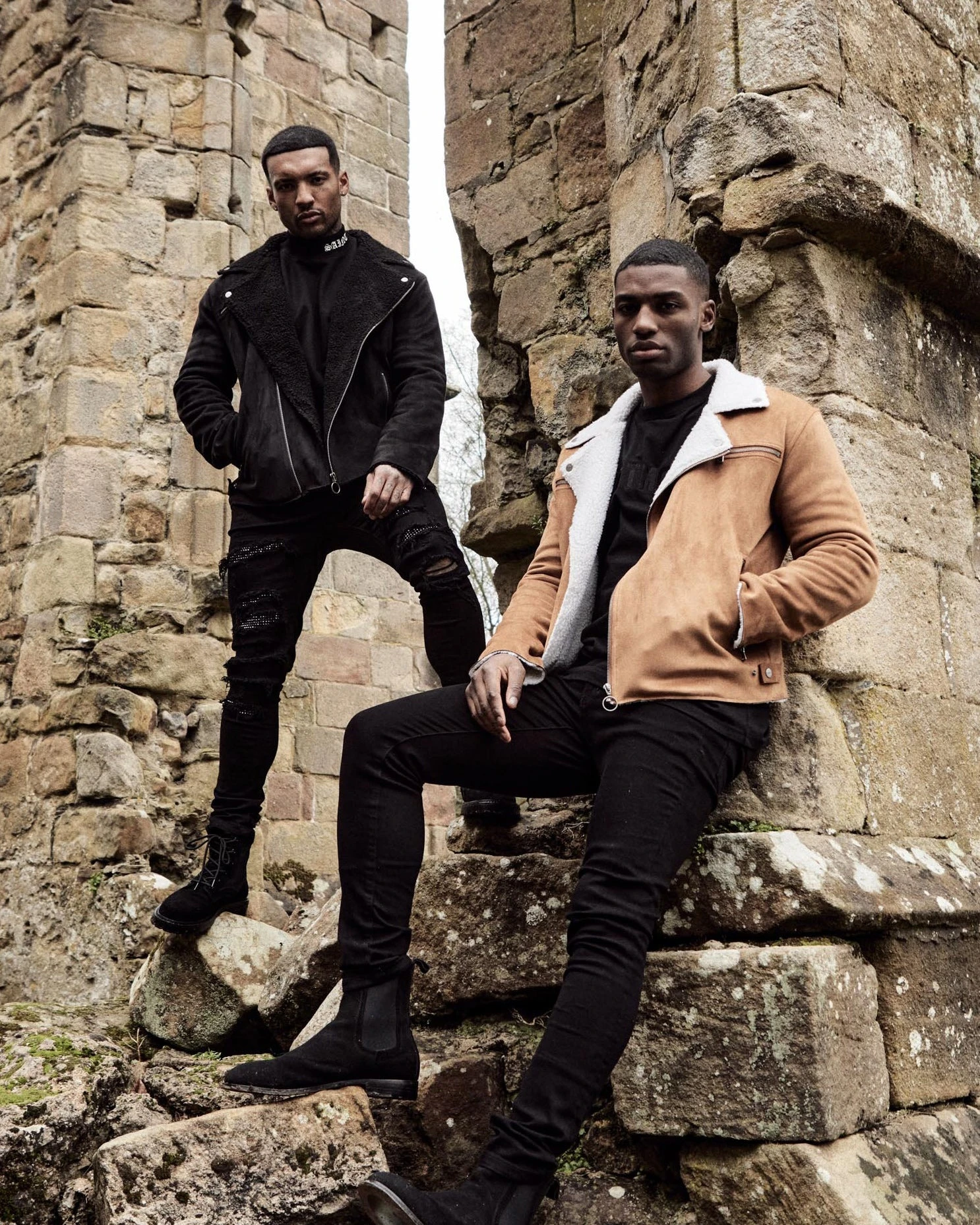 Saint Morta Imperial Sherpa Biker Jacket Tan/Cream - Image 3