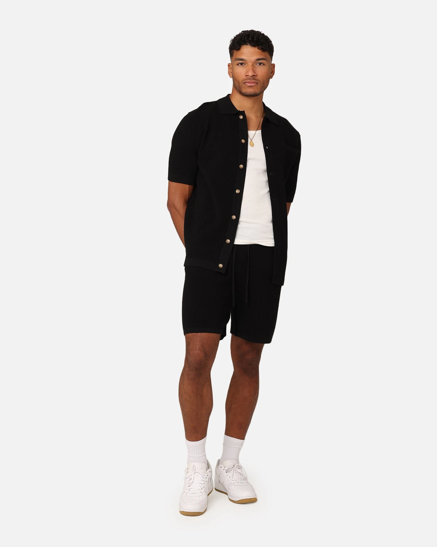 XXIII Zyair Knit Rib Button Up Shirt Black - Image 2