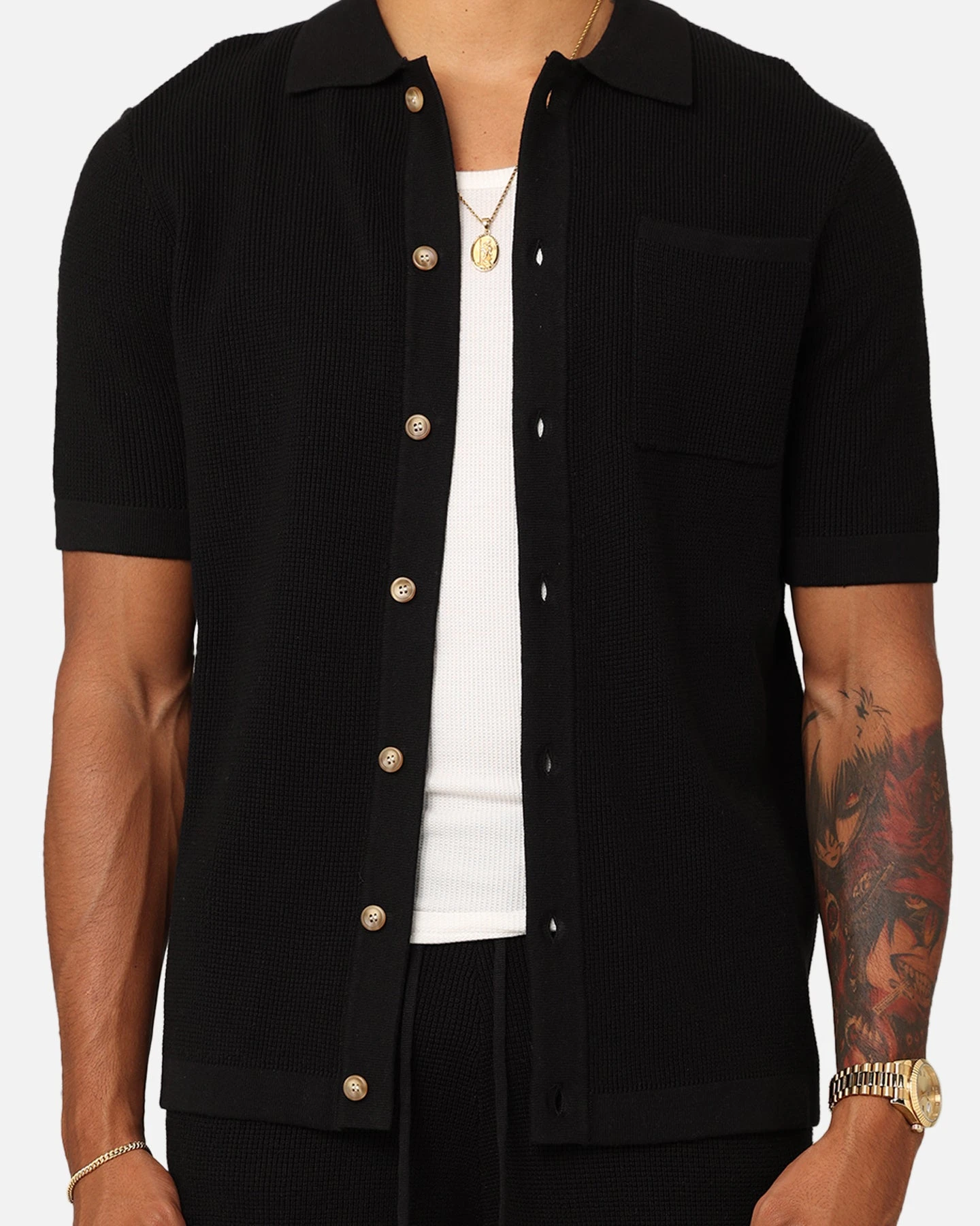 XXIII Zyair Knit Rib Button Up Shirt Black - Image 3