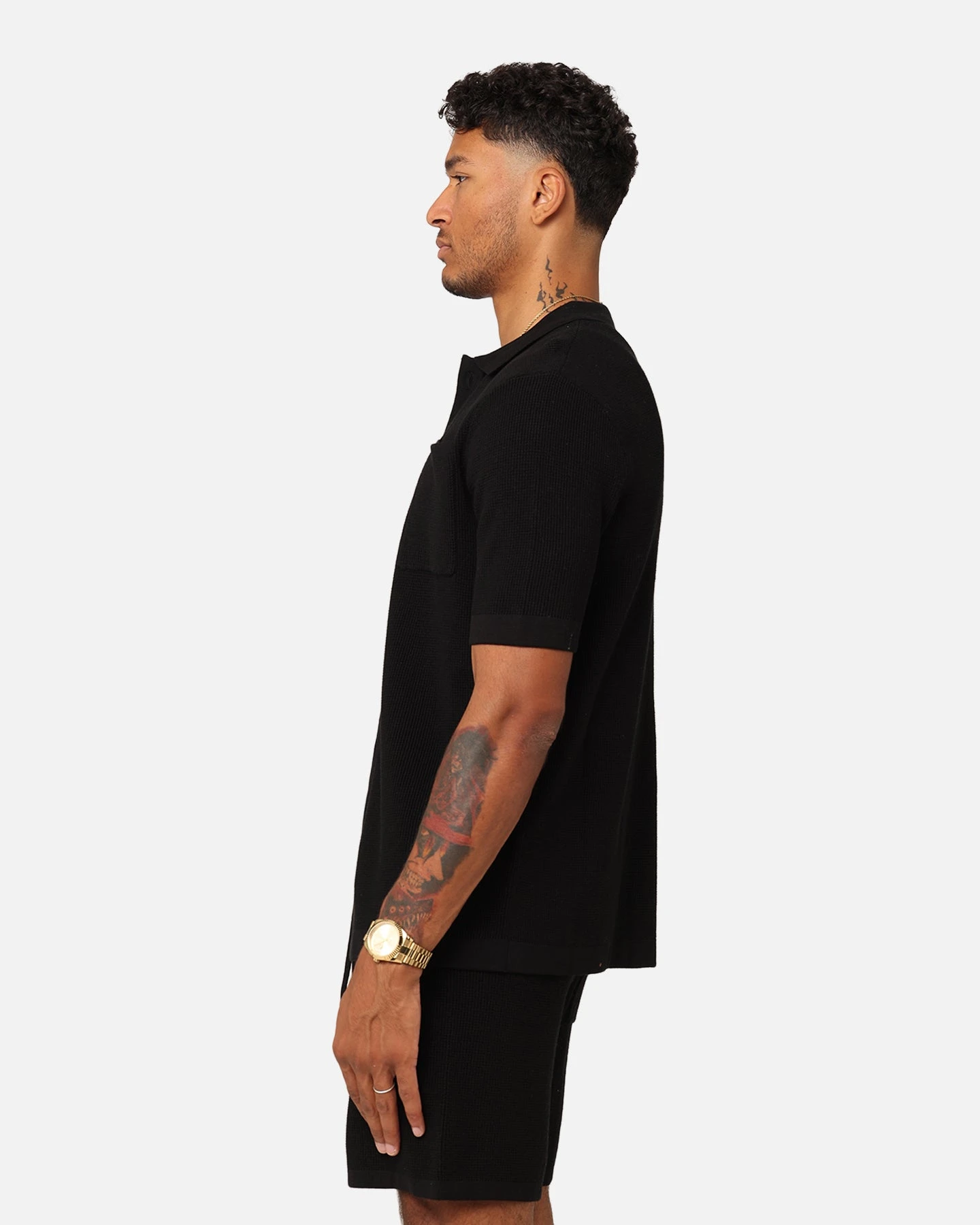 XXIII Zyair Knit Rib Button Up Shirt Black - Image 6