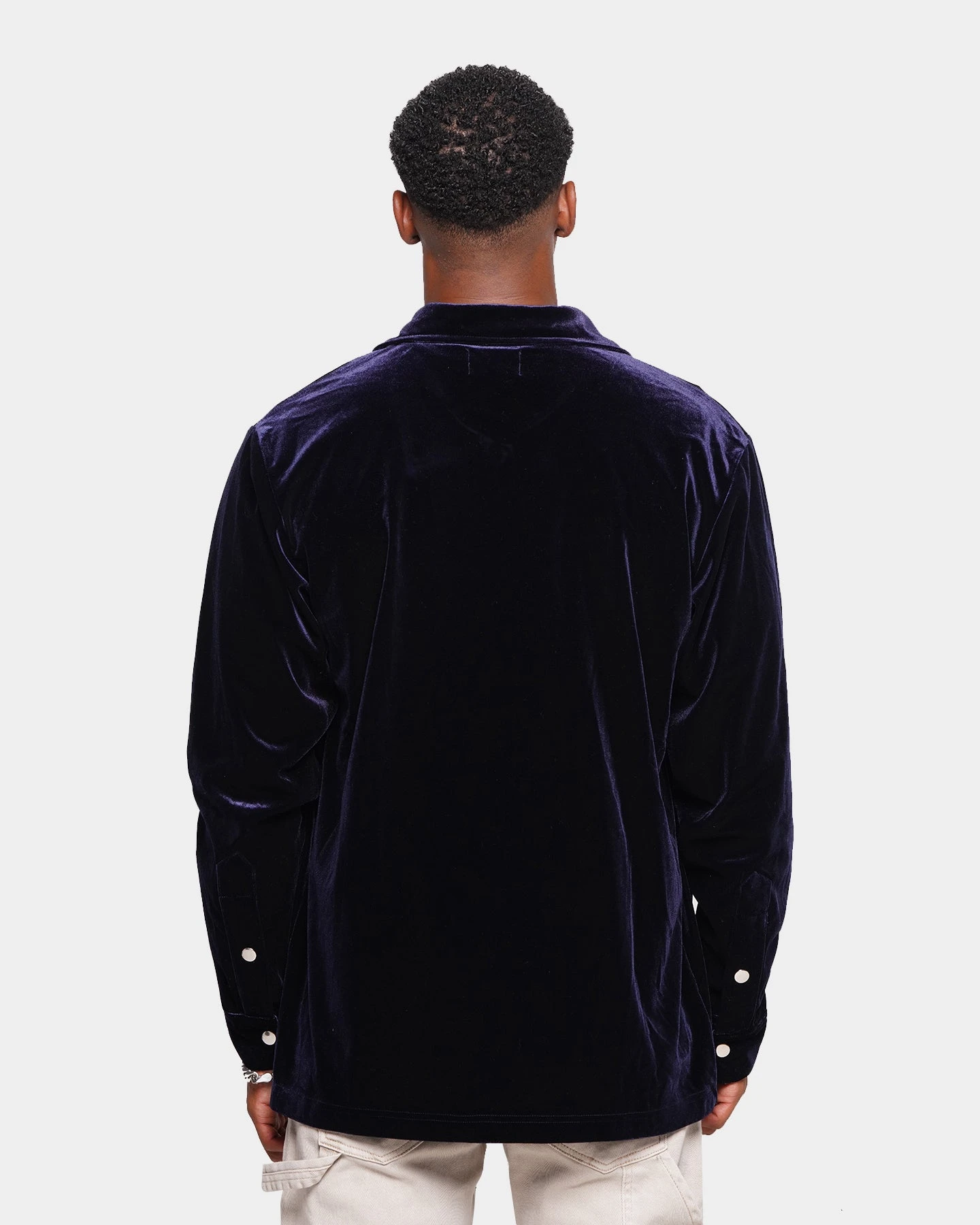 XXIII Uzair Velour Button Up Shirt Dark Navy - Image 4