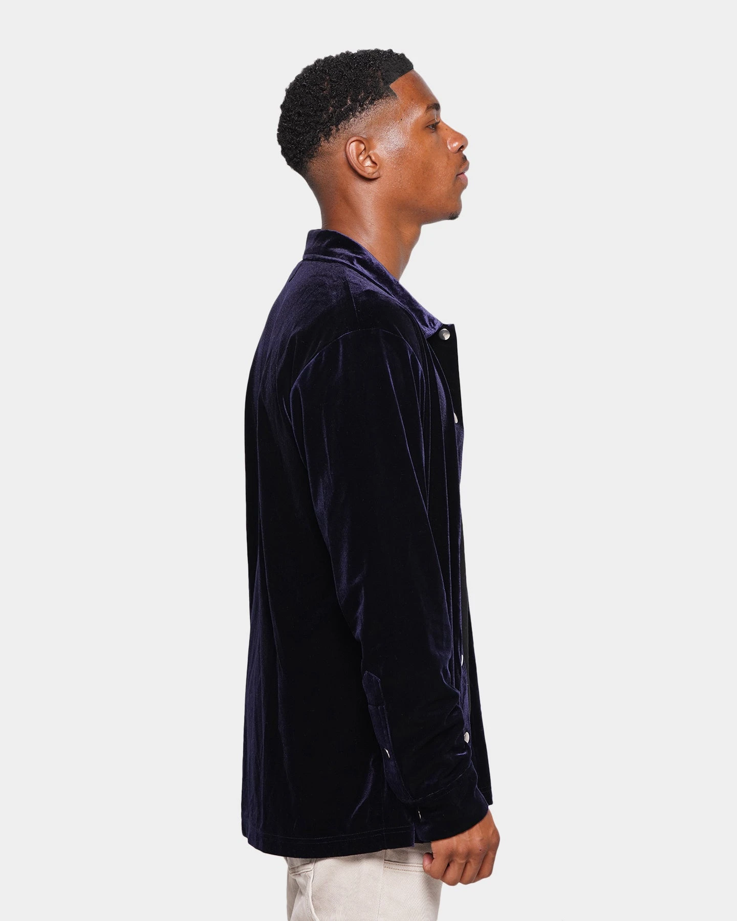 XXIII Uzair Velour Button Up Shirt Dark Navy - Image 5