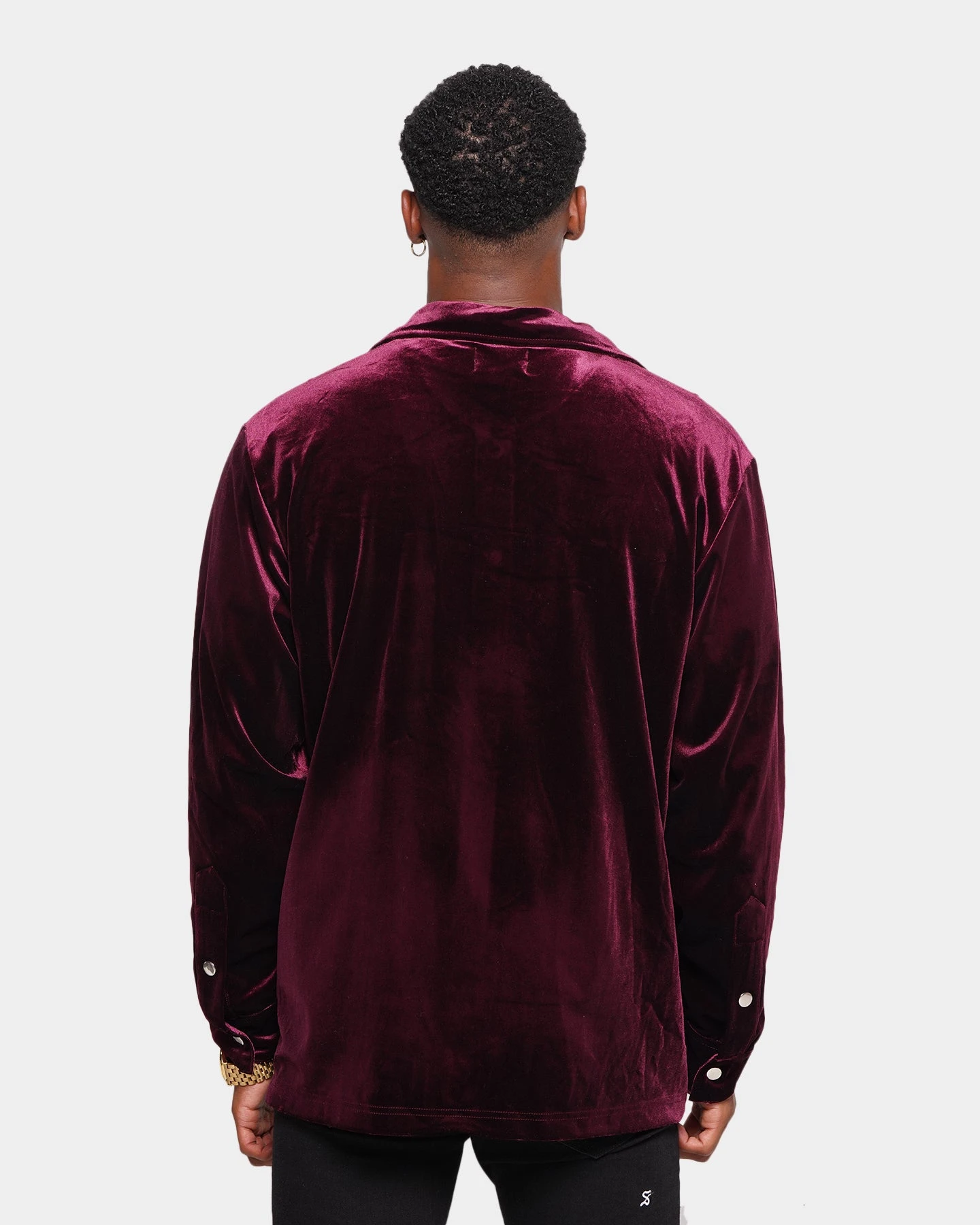 XXIII Uzair Velour Button Up Shirt Burgundy - Image 4