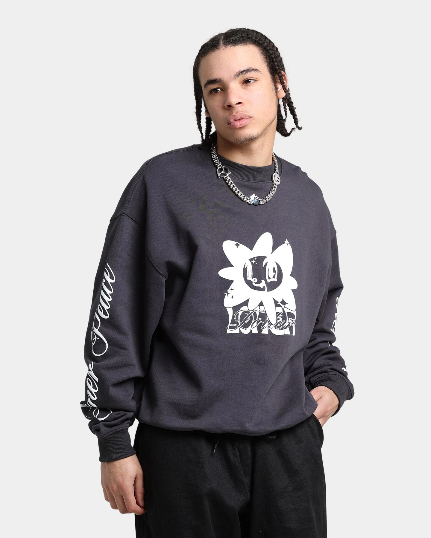 Loiter Utopia Fleur Crewneck Charcoal - Image 2