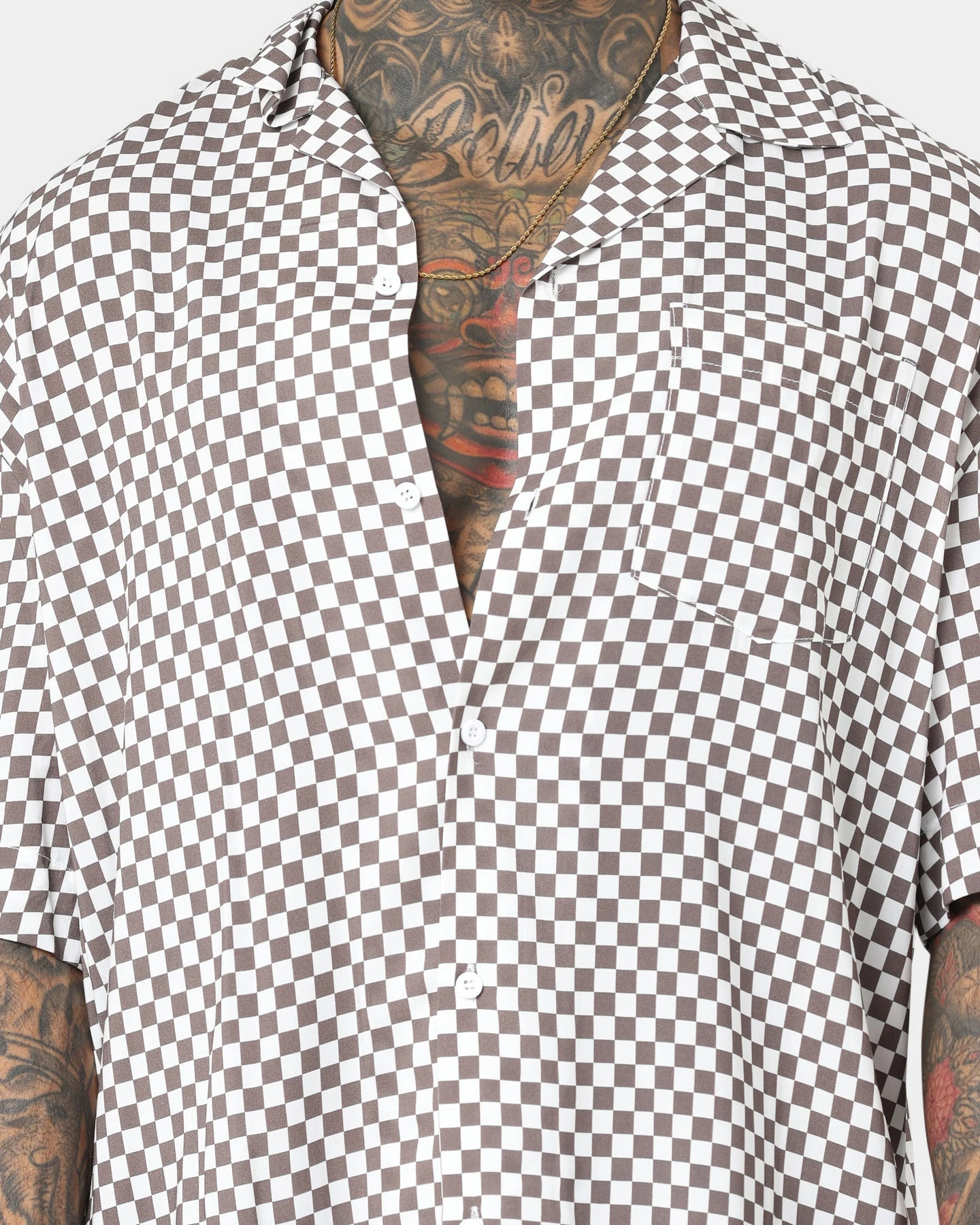 Saint Morta Checks Short Sleeve Shirt Brown/White - Image 3