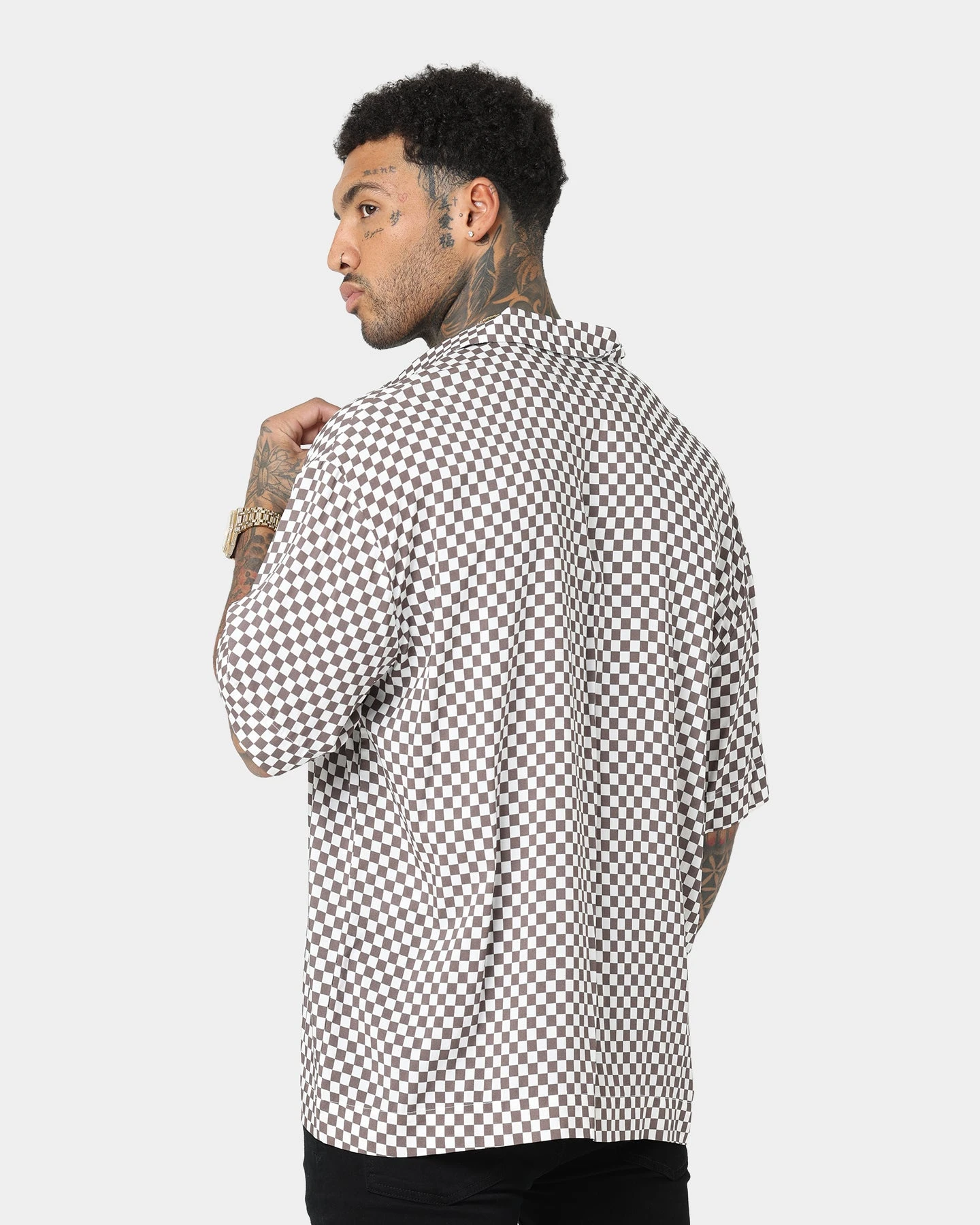 Saint Morta Checks Short Sleeve Shirt Brown/White - Image 6