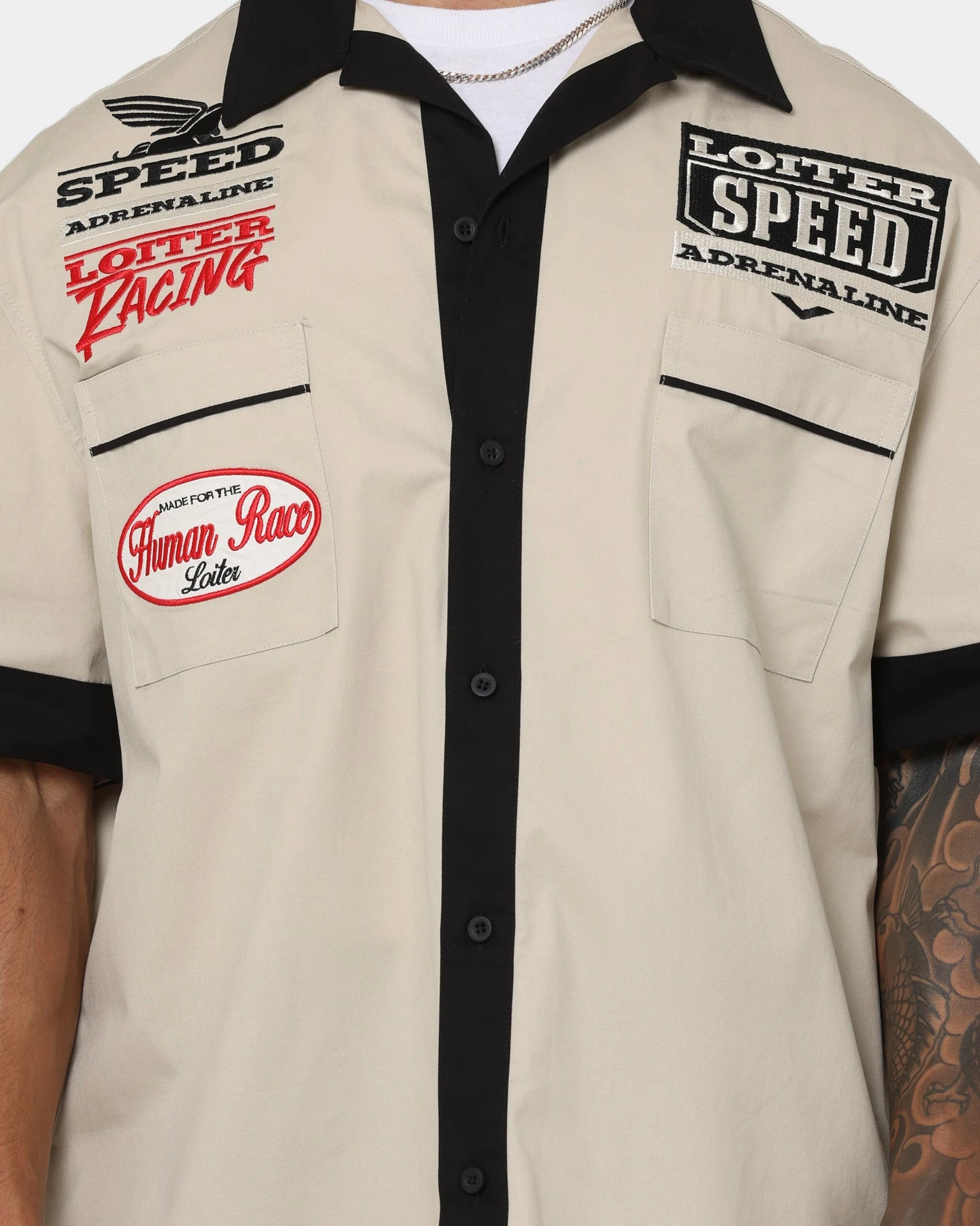 Loiter Daytona Mechanic Button Up Shirt Stone - Image 4