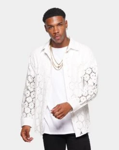 XXIII Cedric Lace Button Up Shirt White