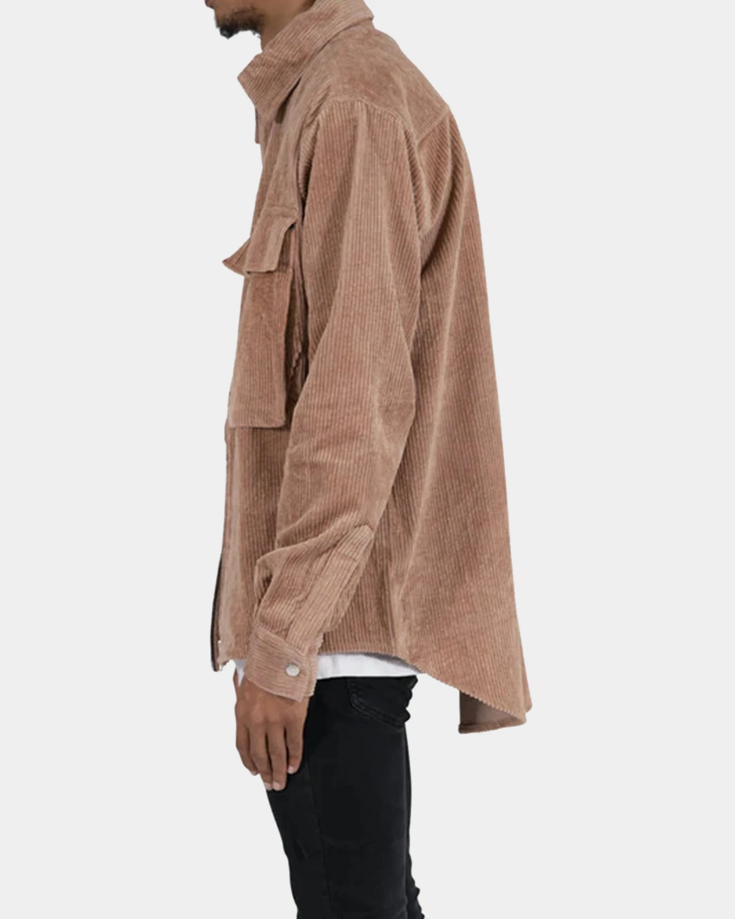 MNML Corduroy Zip Up Shirt Brown - Image 4