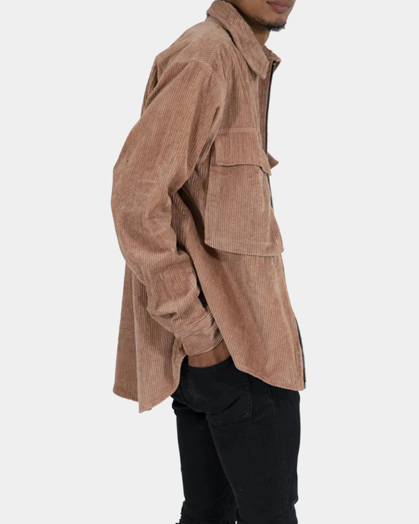 MNML Corduroy Zip Up Shirt Brown - Image 6