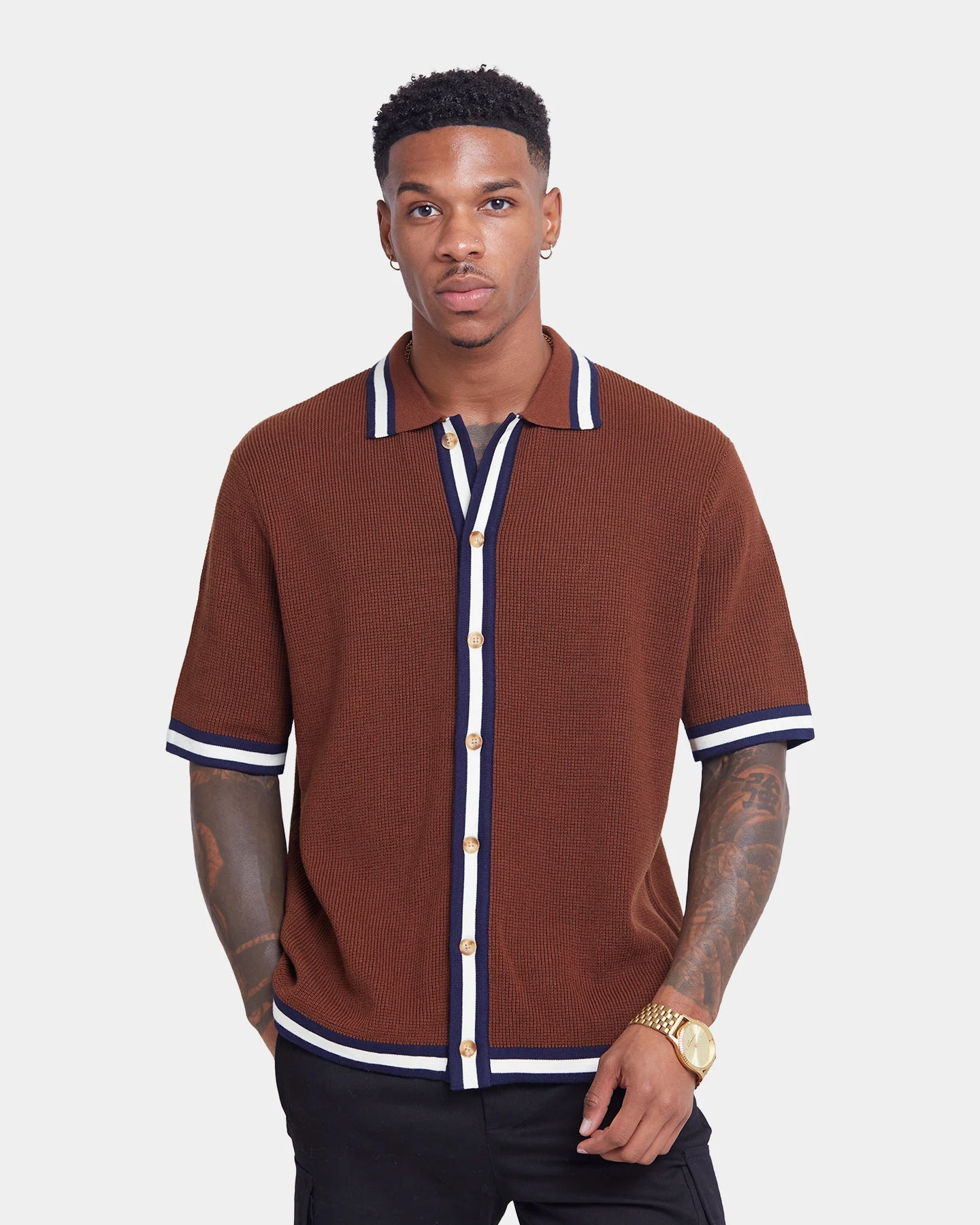 XXIII Diego Button Up Shirt Brown/Navy/White