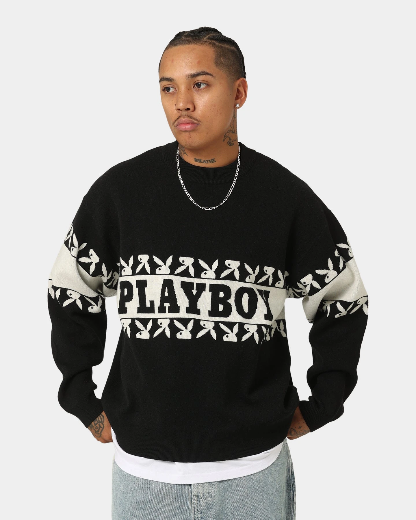Playboy By CK Cozy Knit Sweater Black/Off White - Image 2