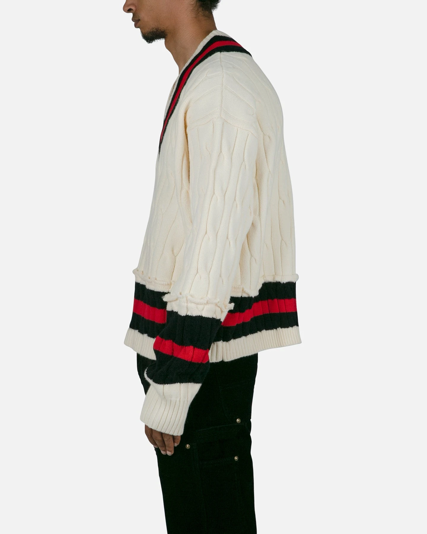 MNML Classic V Neck Sweater Off White - Image 3