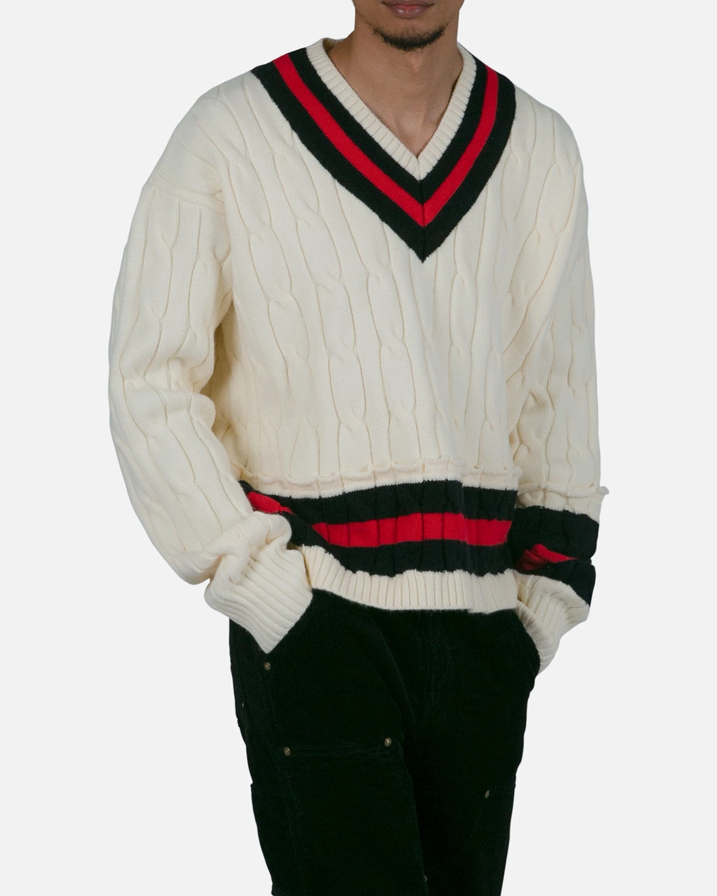 MNML Classic V Neck Sweater Off White - Image 5
