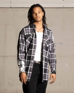Saint Morta Patriot Long Sleeve Flannel Shirt Black/Grey