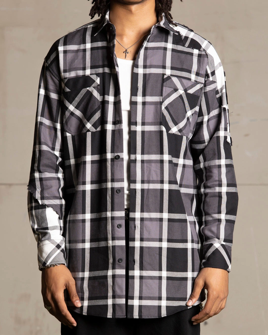Saint Morta Patriot Long Sleeve Flannel Shirt Black/Grey - Image 3