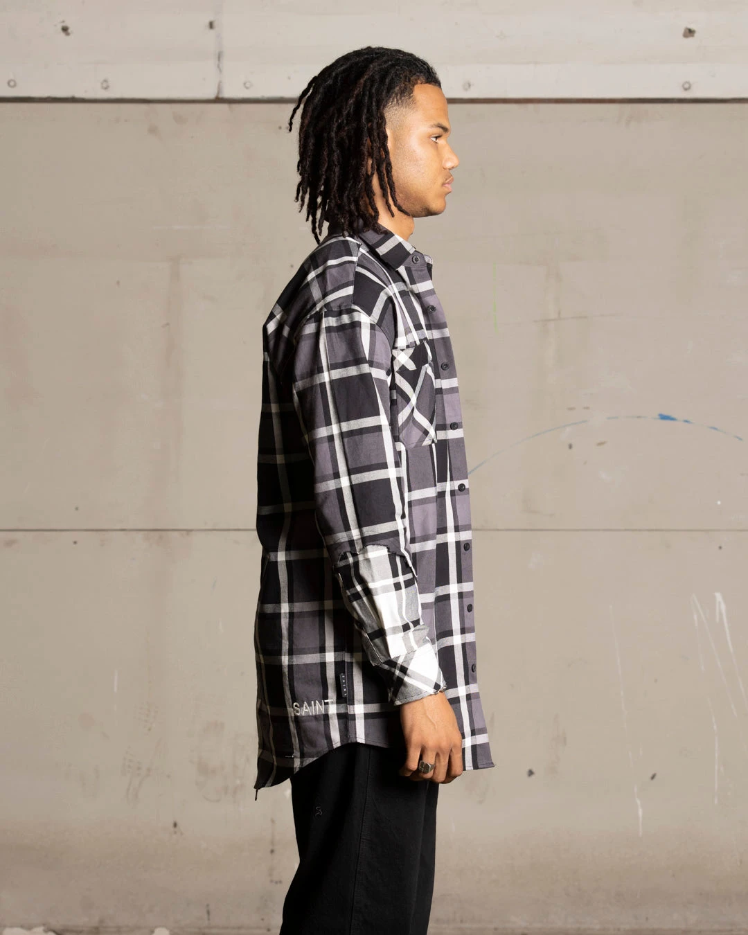 Saint Morta Patriot Long Sleeve Flannel Shirt Black/Grey - Image 5