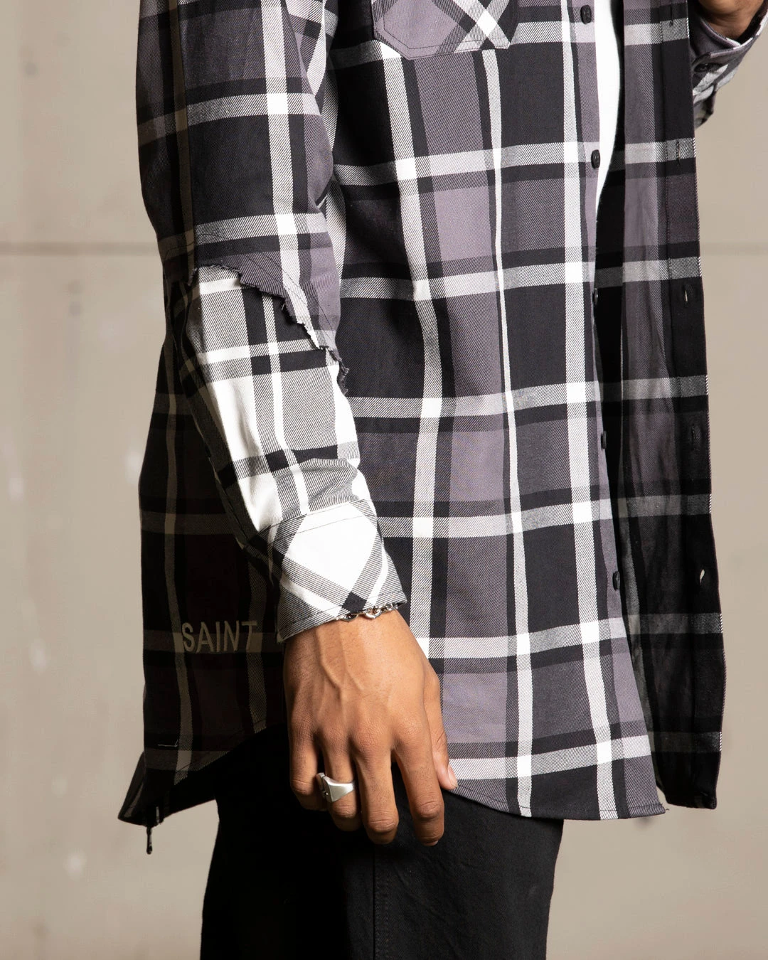 Saint Morta Patriot Long Sleeve Flannel Shirt Black/Grey - Image 7