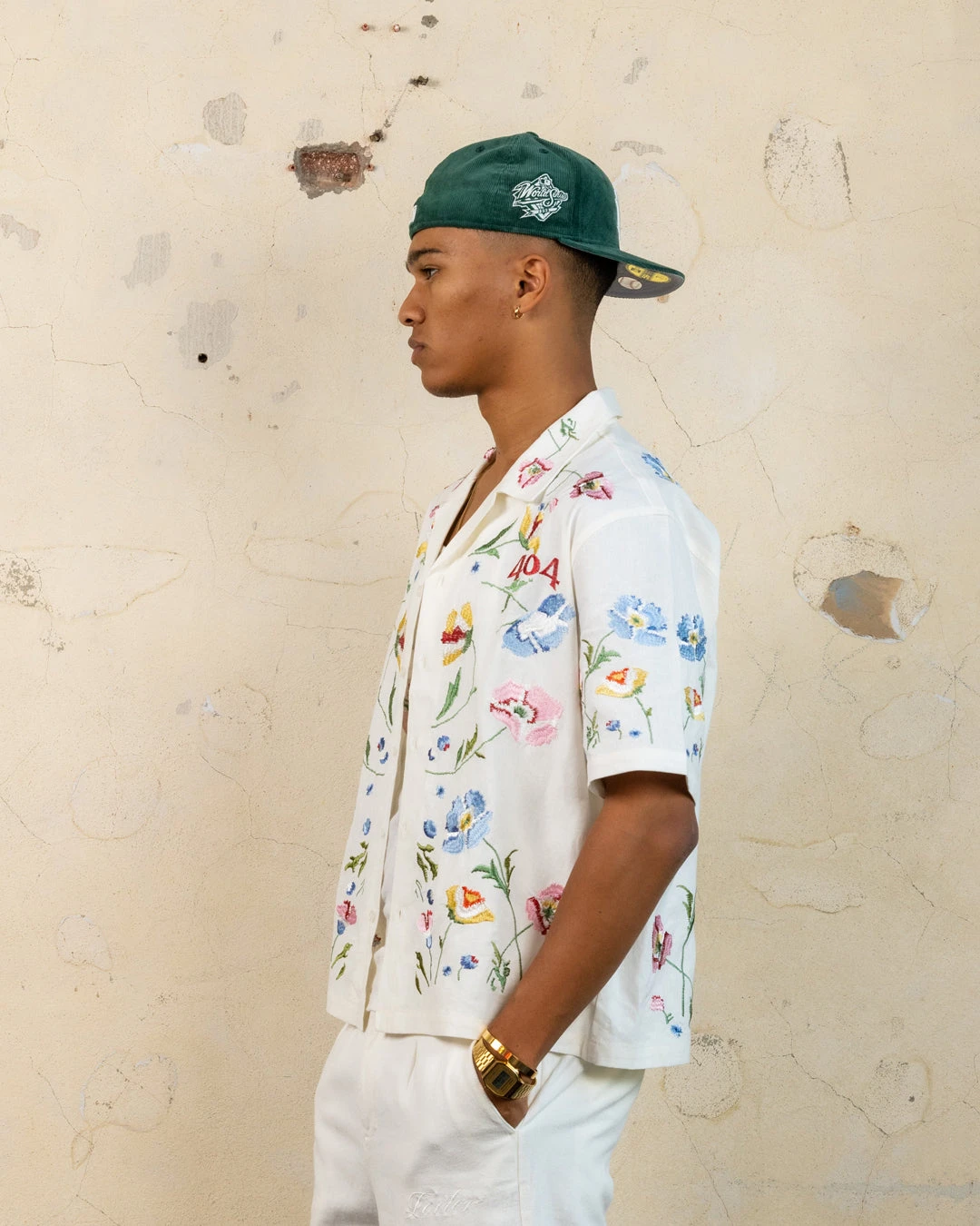 404 Midsommar Embroidered Button Up T-Shirt Ecru - Image 6