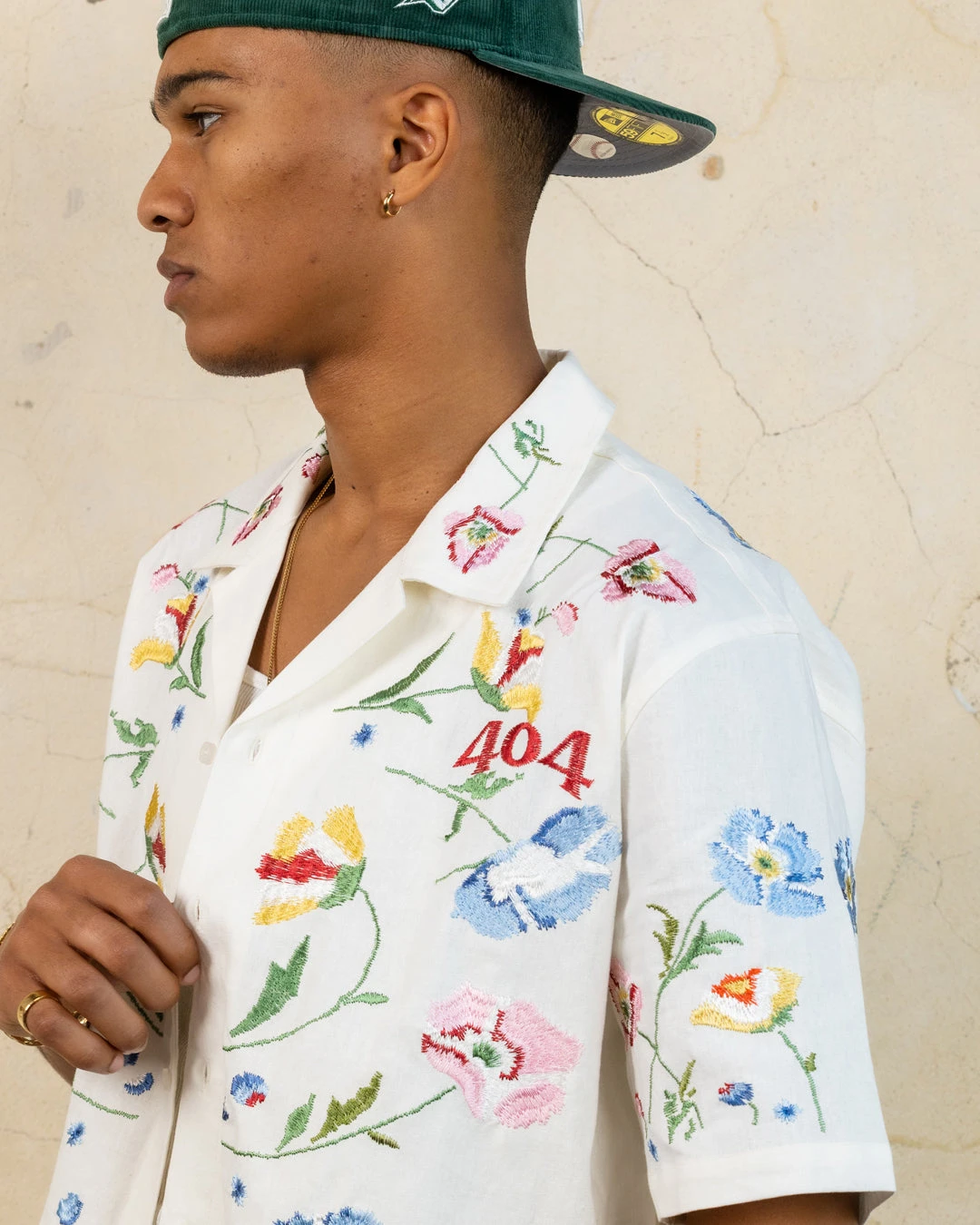 404 Midsommar Embroidered Button Up T-Shirt Ecru - Image 7