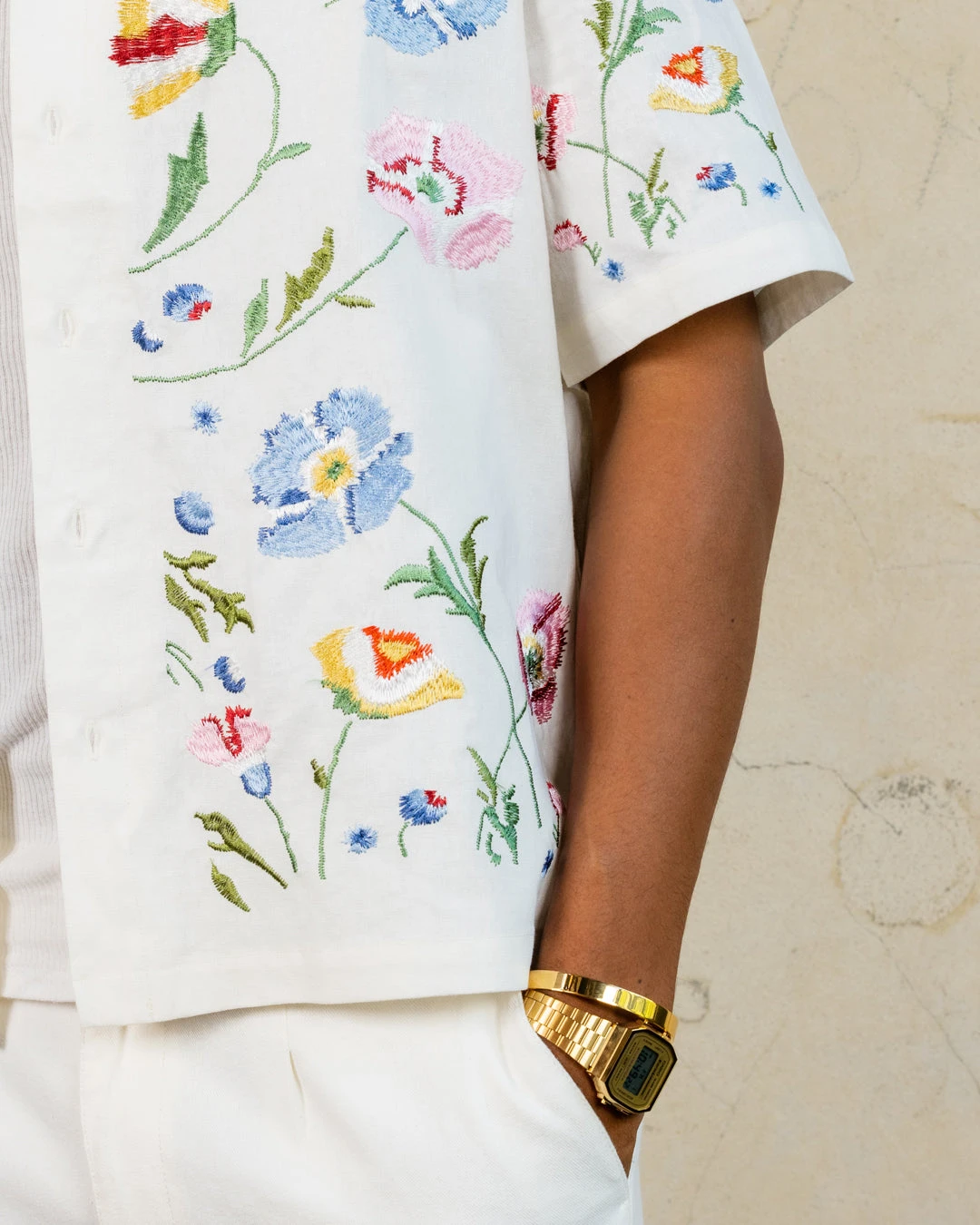 404 Midsommar Embroidered Button Up T-Shirt Ecru - Image 8