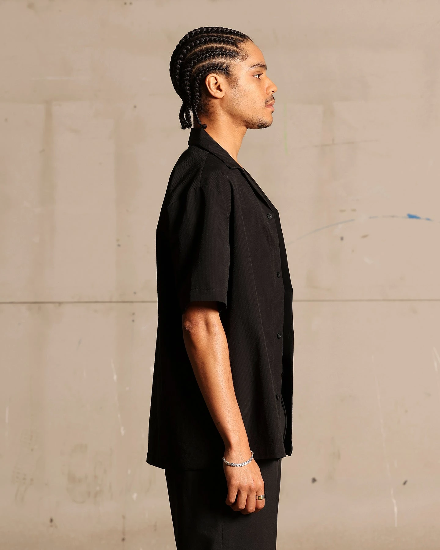 Saint Morta Seersucker Short Sleeve Shirt Black - Image 7