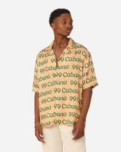 99 Cabana Logo Short Sleeve Button Up Shirt Yellow/Green