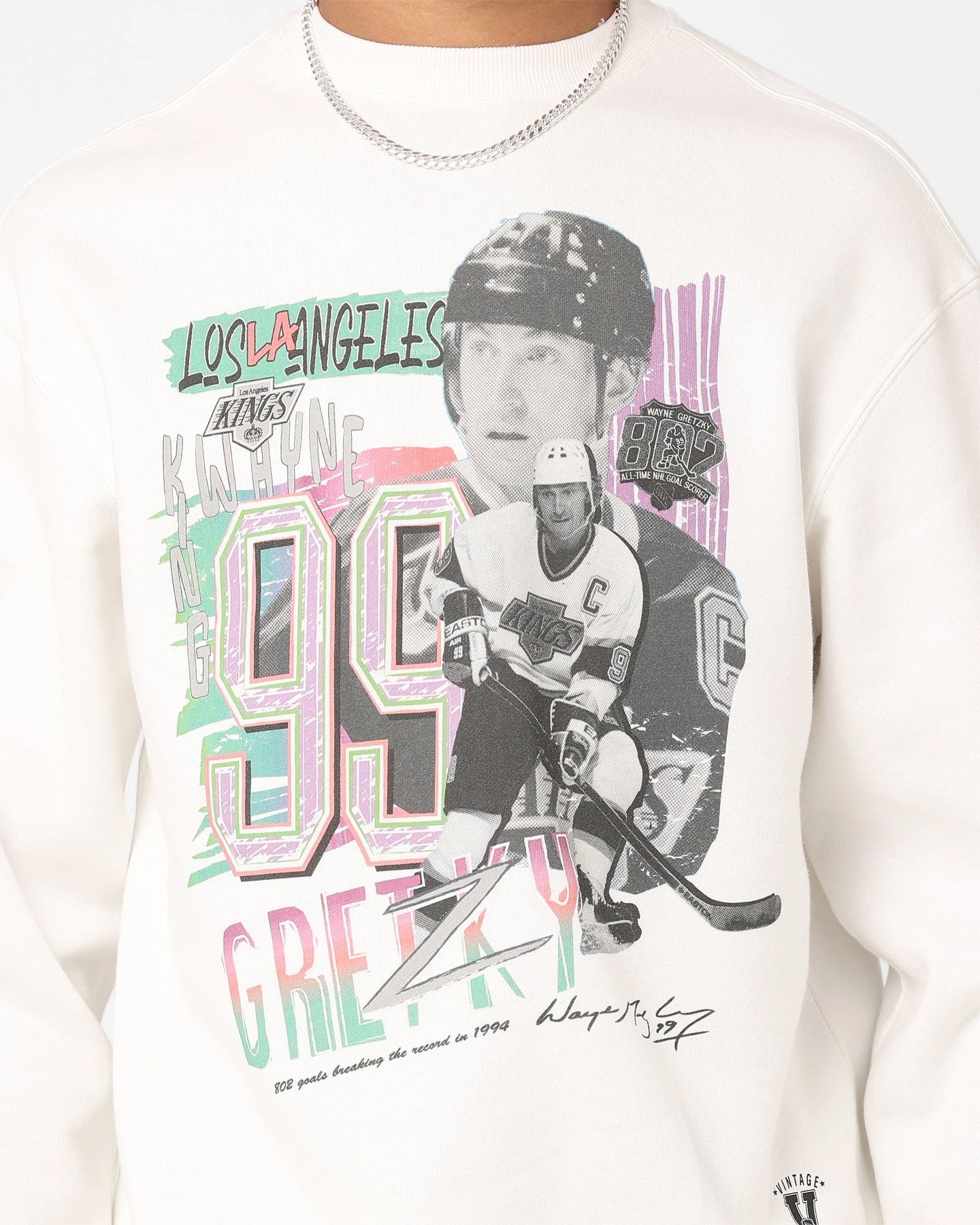Mitchell & Ness Los Angeles Kings Wayne Gretzky Electric Crewneck Vintage White - Image 3