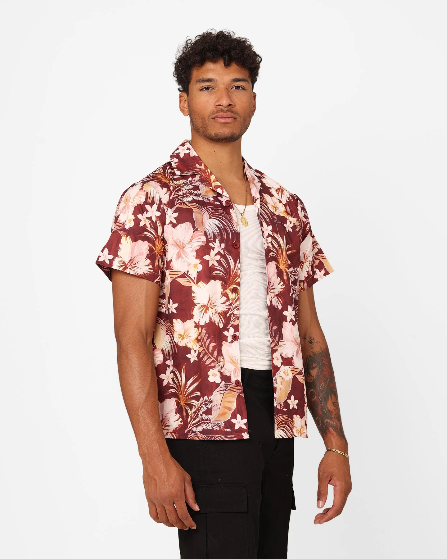 XXIII Jens Satin Button Up Shirt Maroon - Image 5
