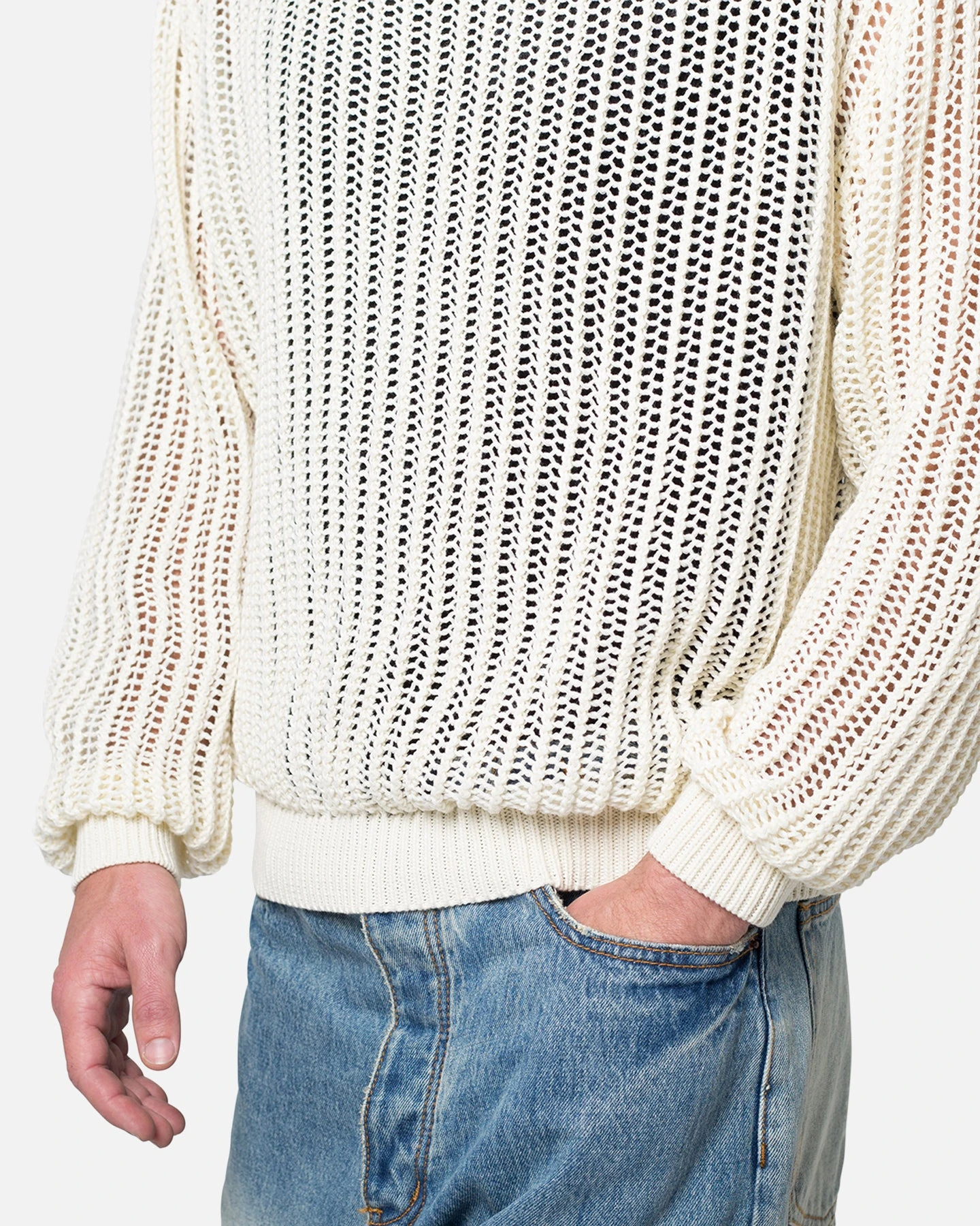 MNML Mesh Knit Sweater Cream - Image 6