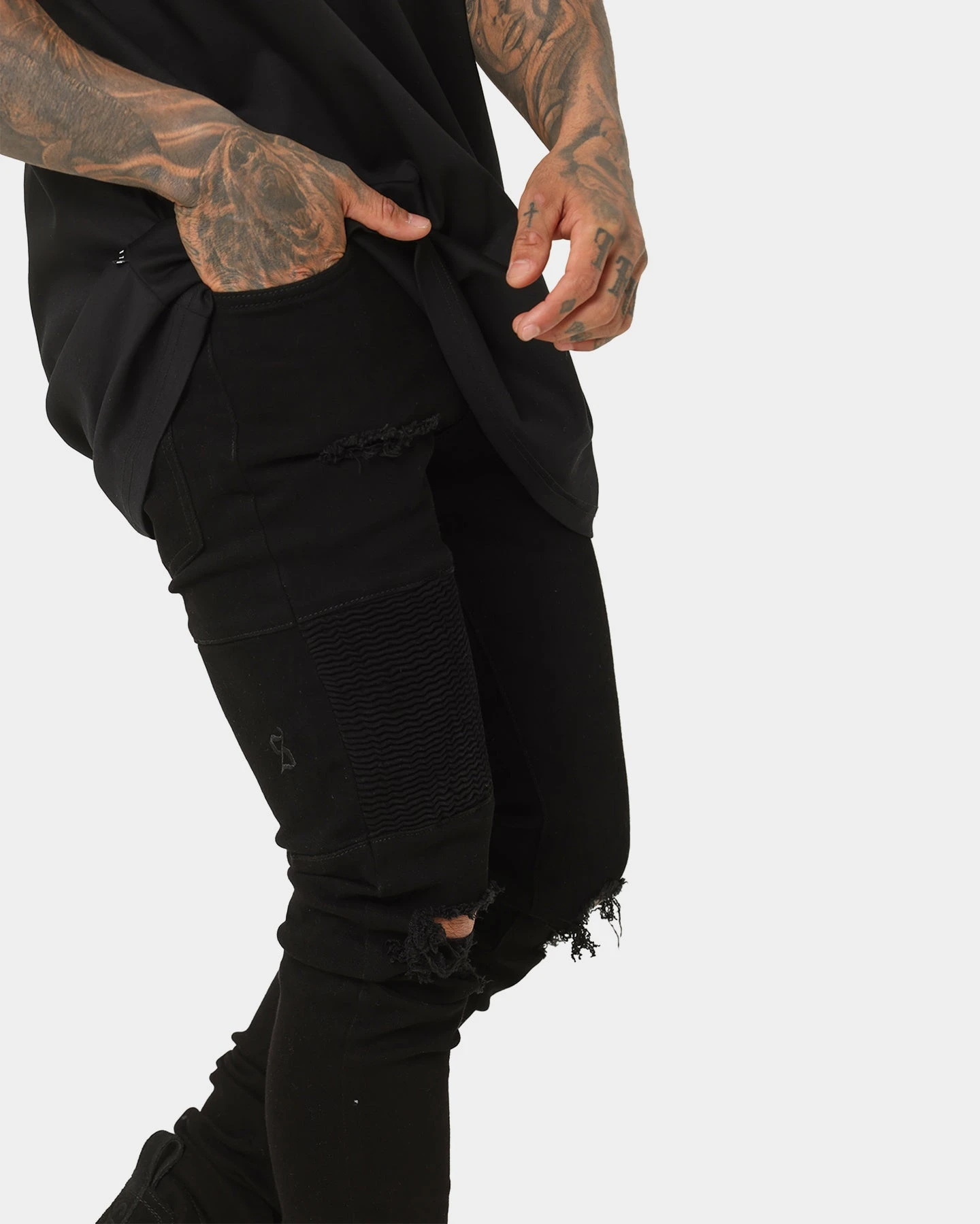 Saint Morta Index Distressed Biker Jeans Black - Image 3