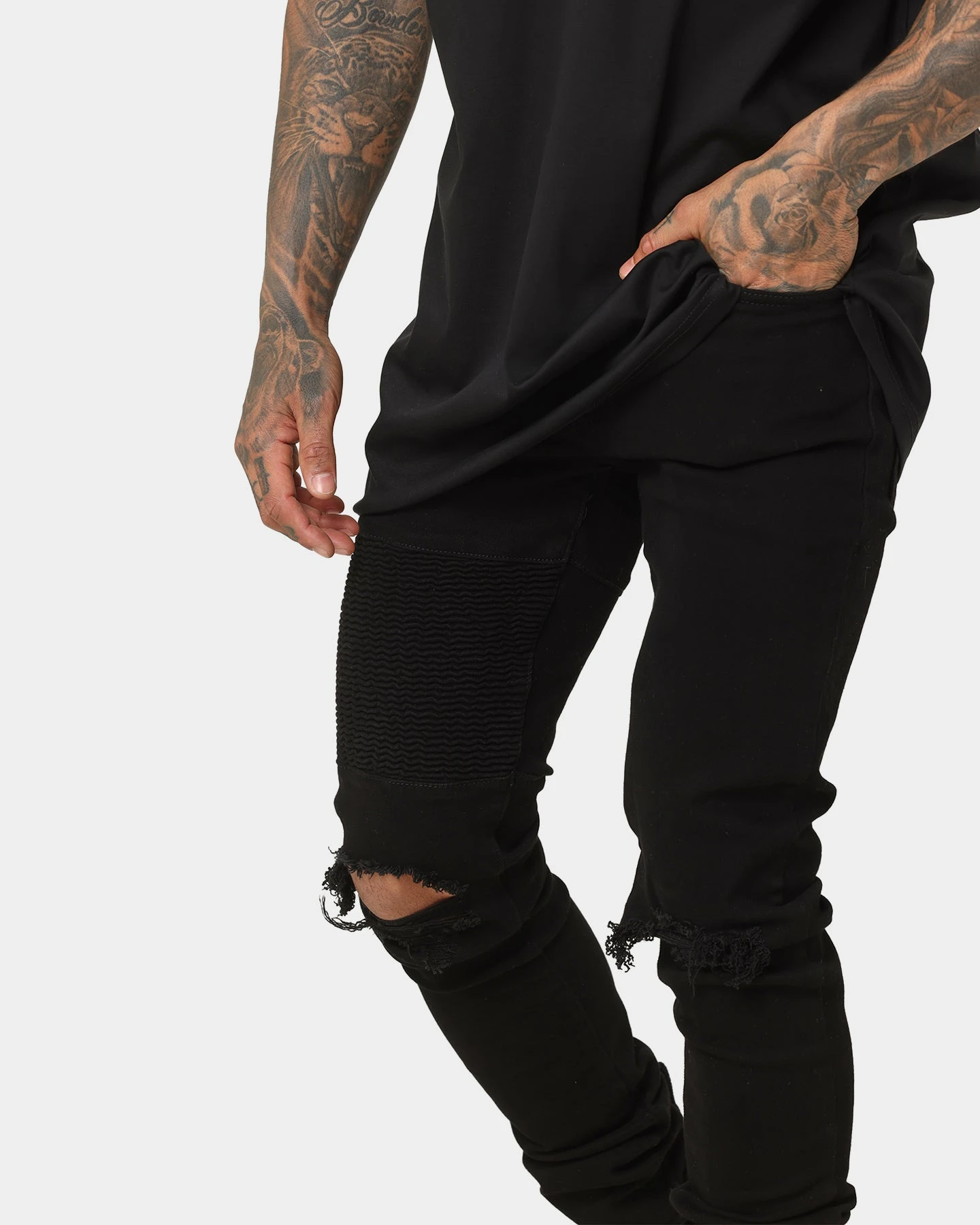 Saint Morta Index Distressed Biker Jeans Black - Image 4