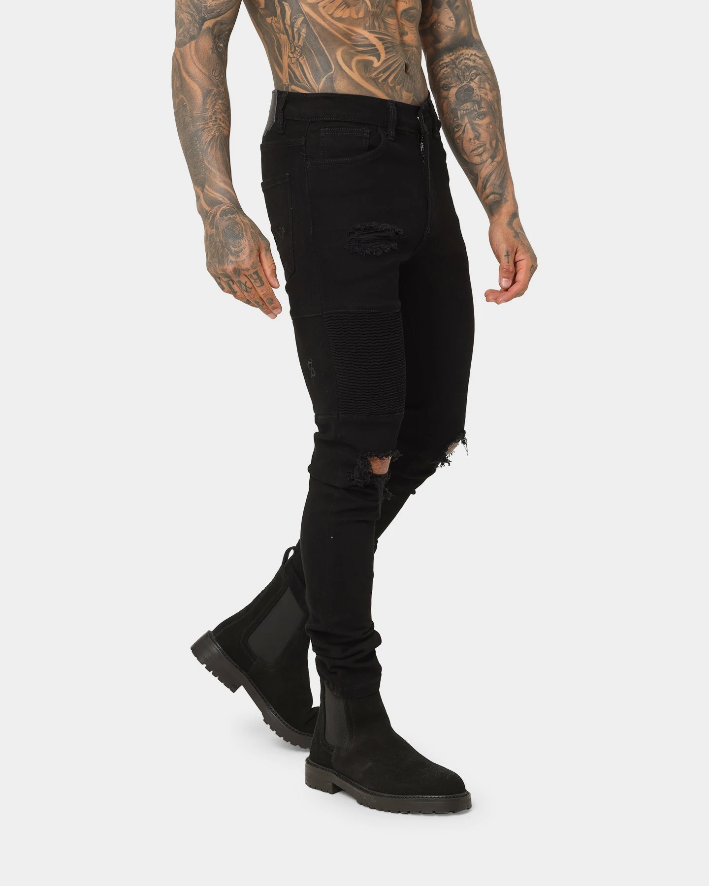 Saint Morta Index Distressed Biker Jeans Black - Image 5