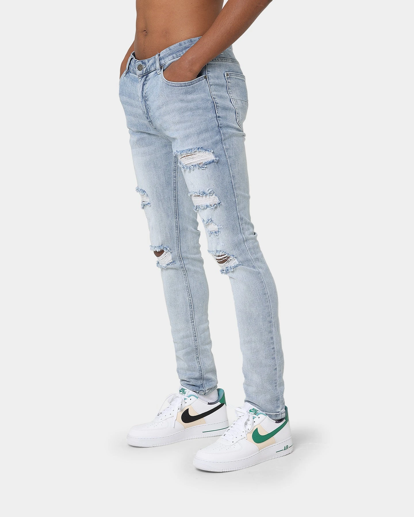 Carré Rugueux Distressed Skinny Jeans Light Blue - Image 6
